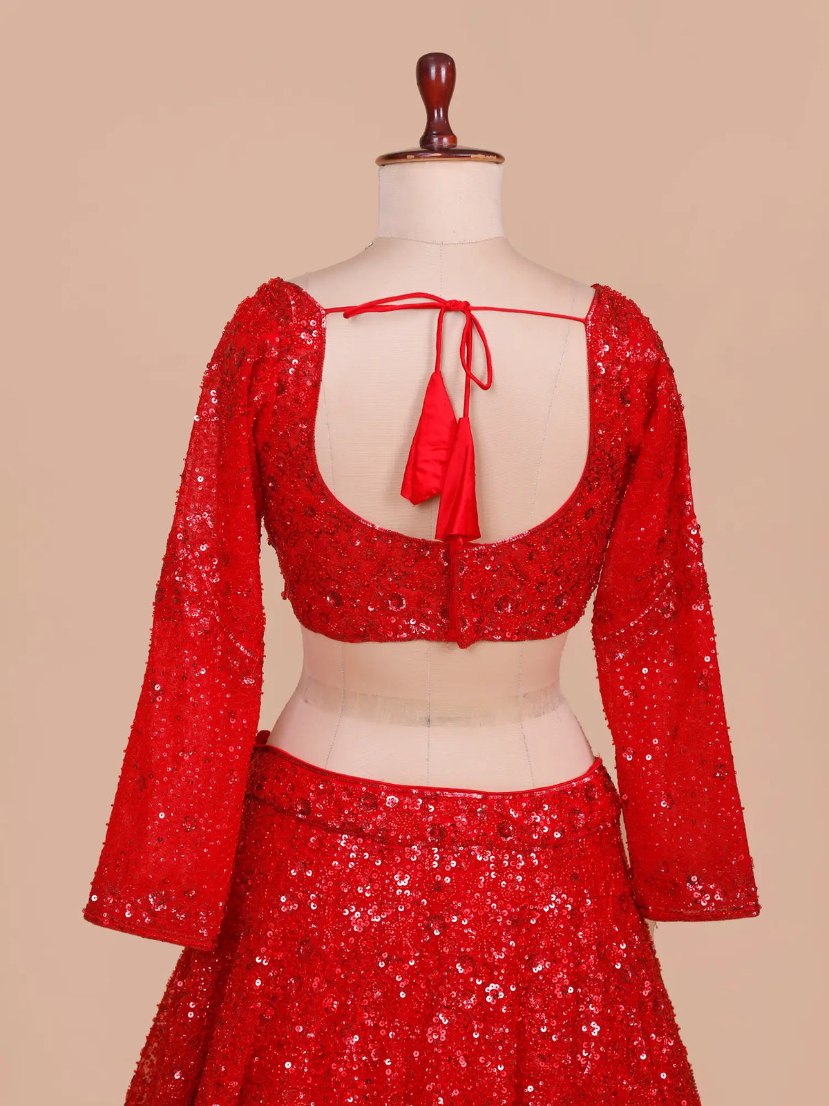 Red Net Glamour Designer Lehenga With Intricate Beads Sequin Embellishment