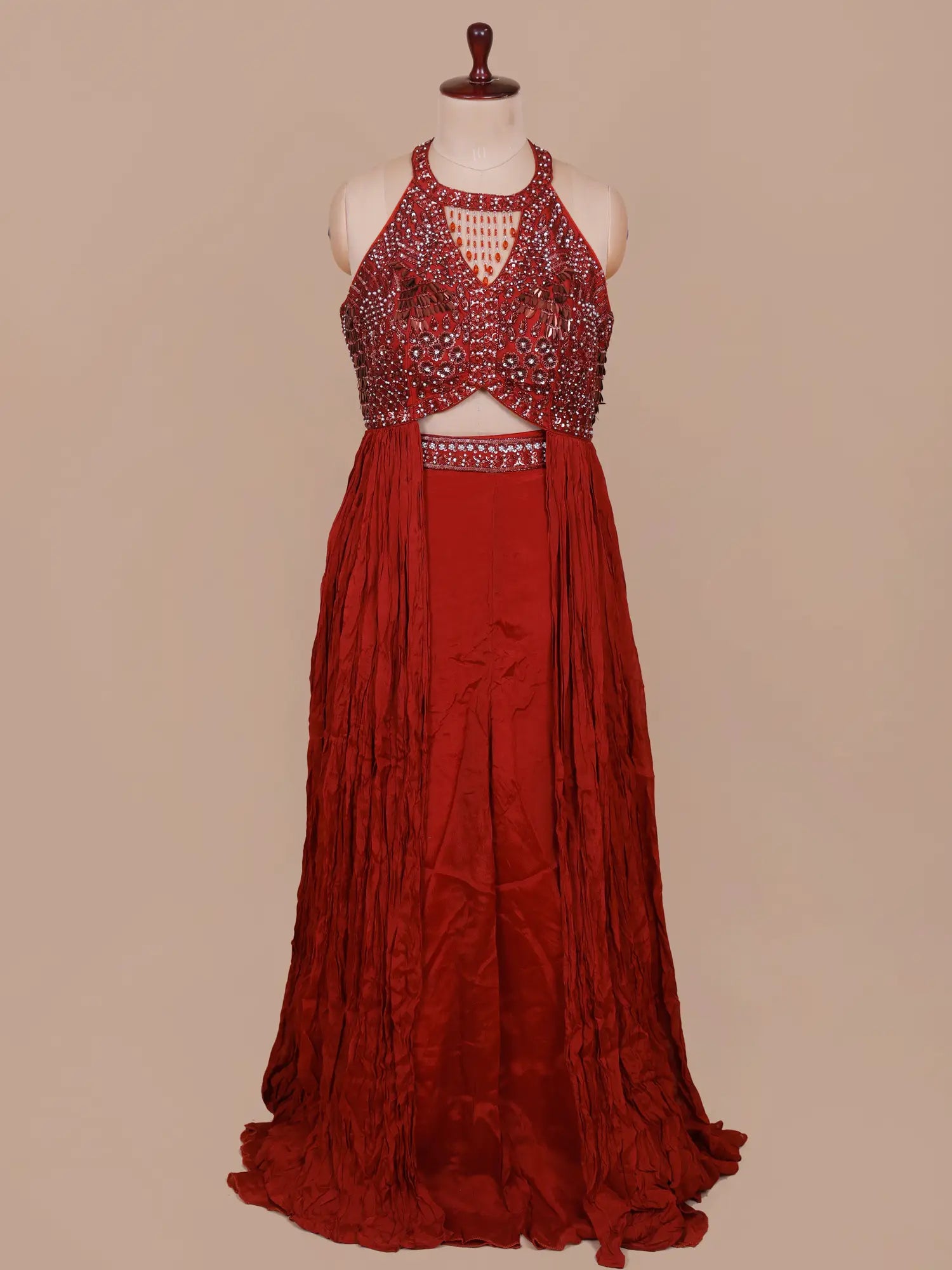 Shop New Arrival Red Pre Draped Saree For Parties