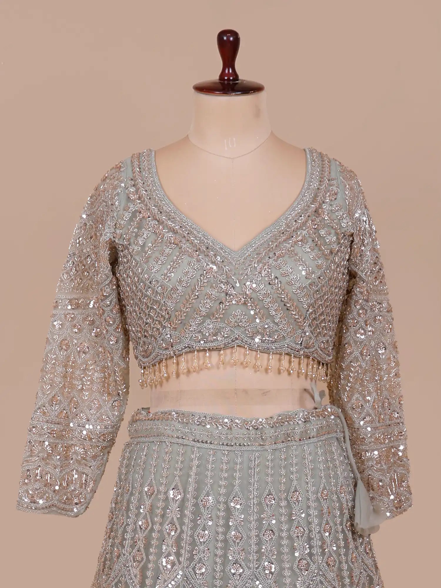Signature Sage Green Designer Lehenga With Luxury Handwork