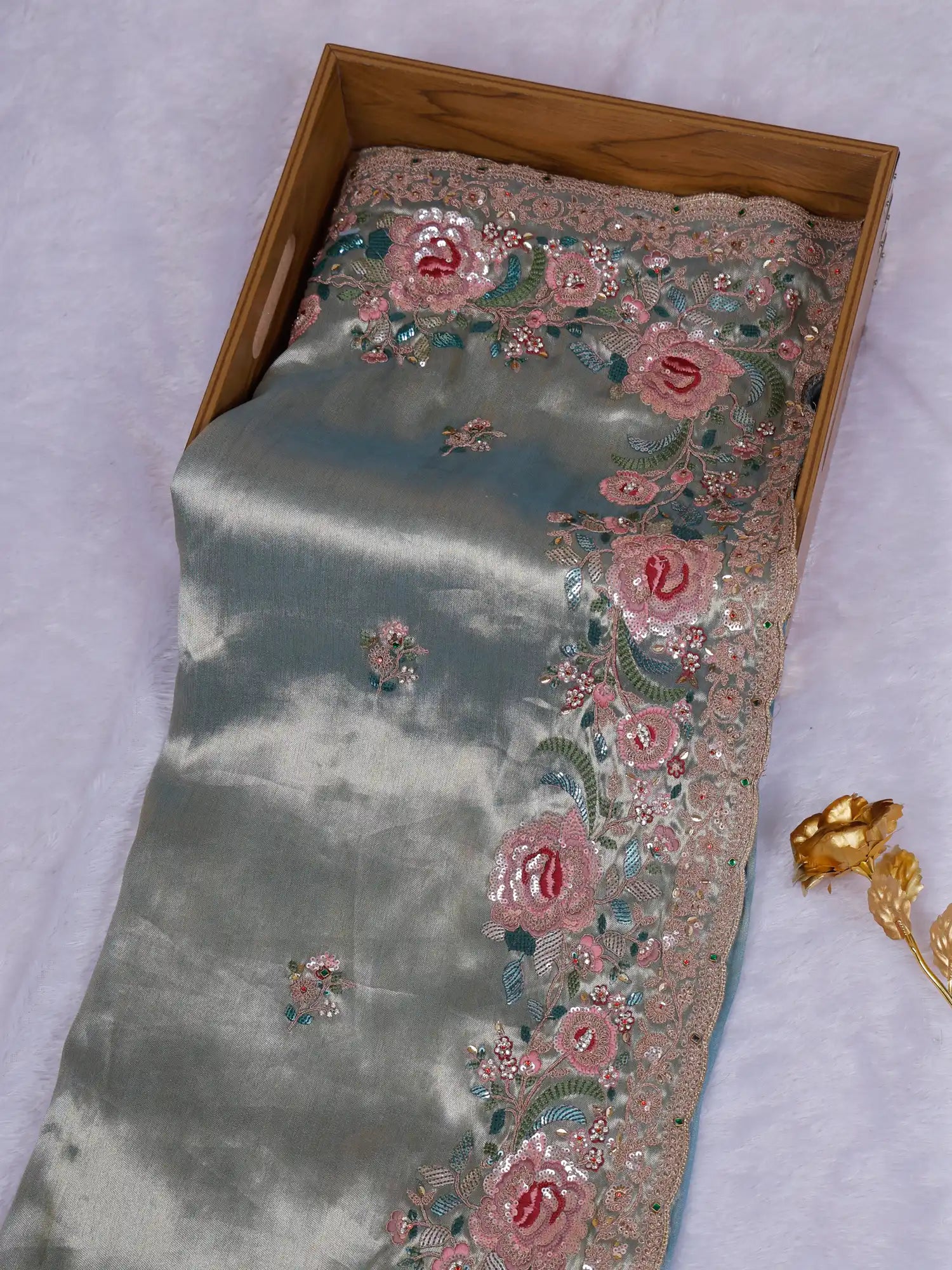 Royal Sage Green Couture Saree For Special Occasions