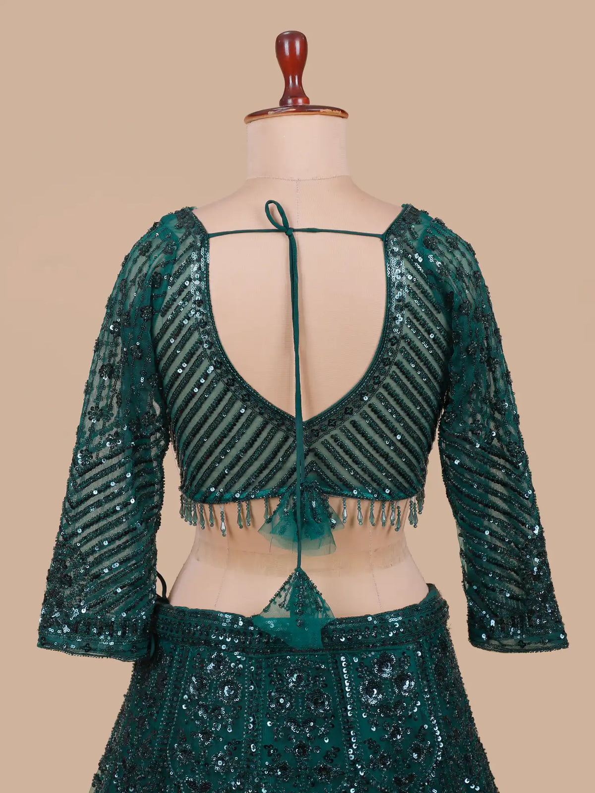 Bottle Green Embellished Net Lehenga with Arched Sequin Patterns