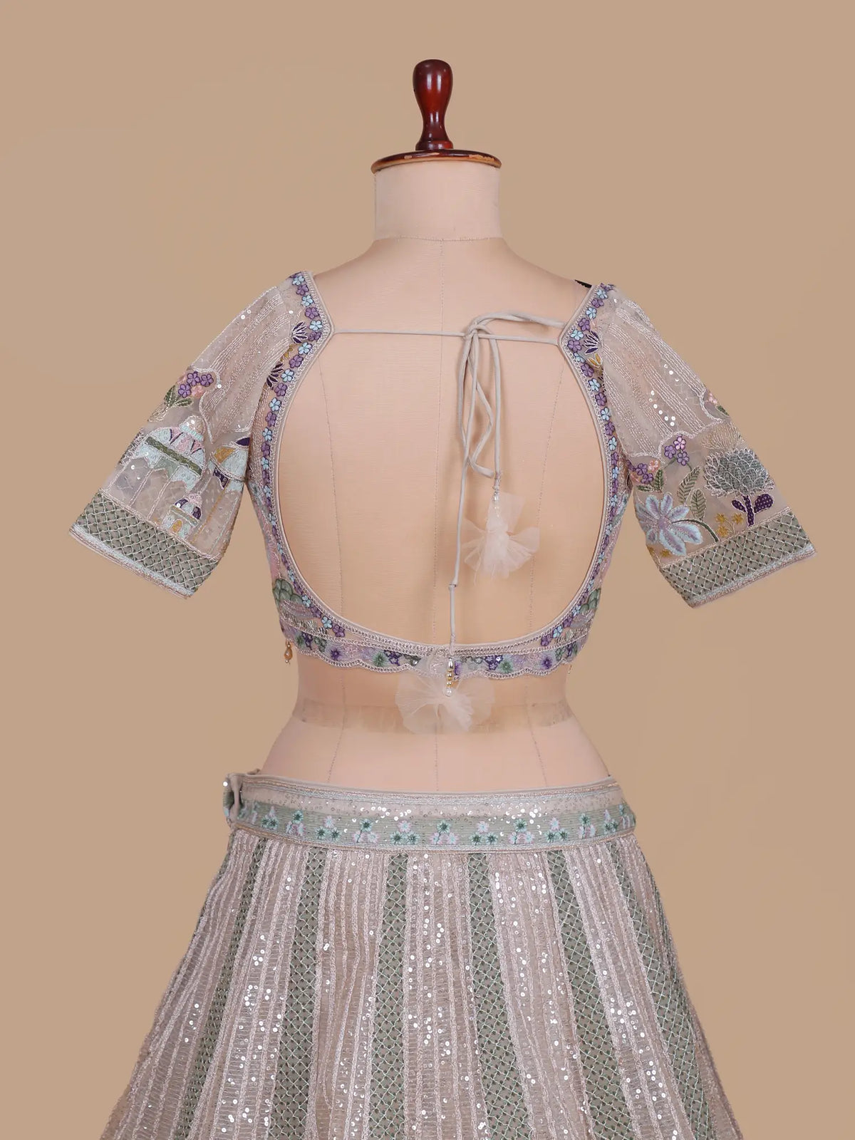 Buy Champagne Gold Net Artistic Lehenga Choli with Bird Floral Embellishment