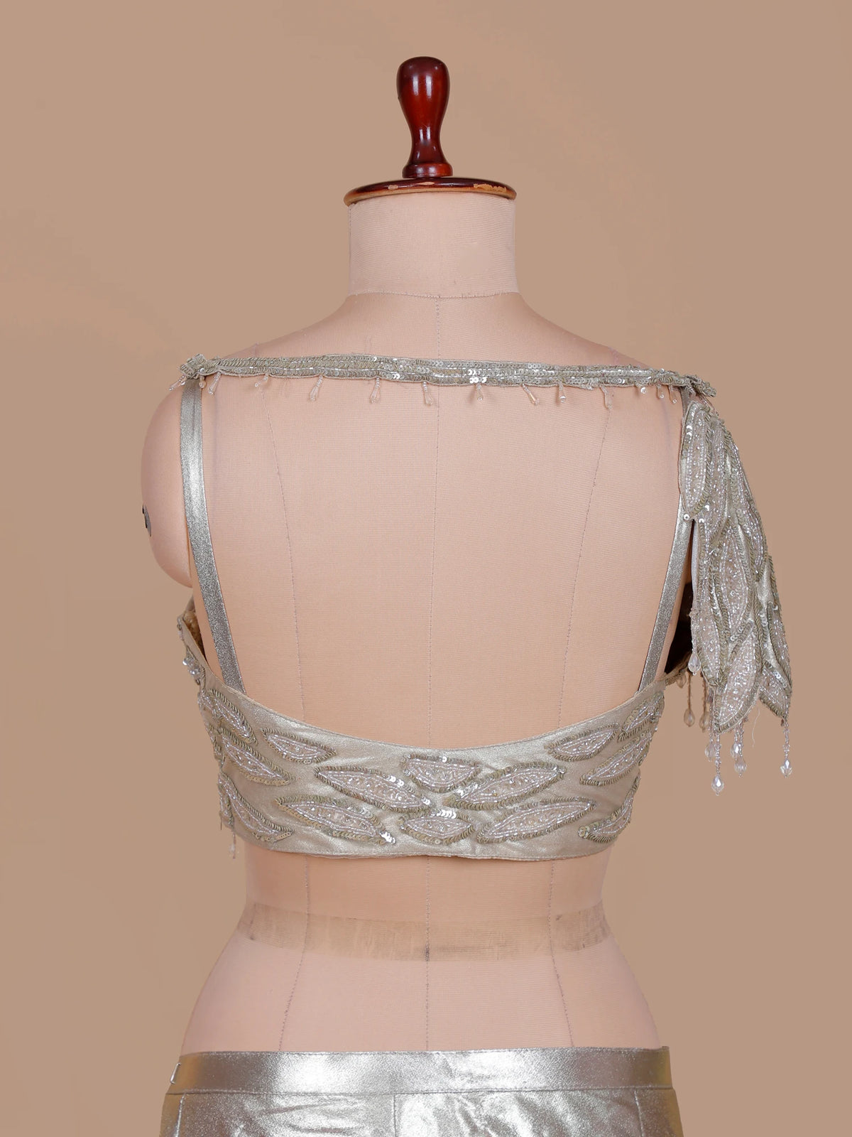 Golden Shimmer Pre Drape Saree Showcasing Sequin Cut Dana Leaf Work