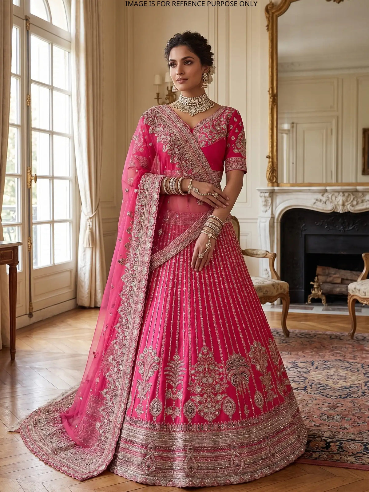 Grand Bridal Elegance Rani Pink Silk Lehenga with Floral Tree Work