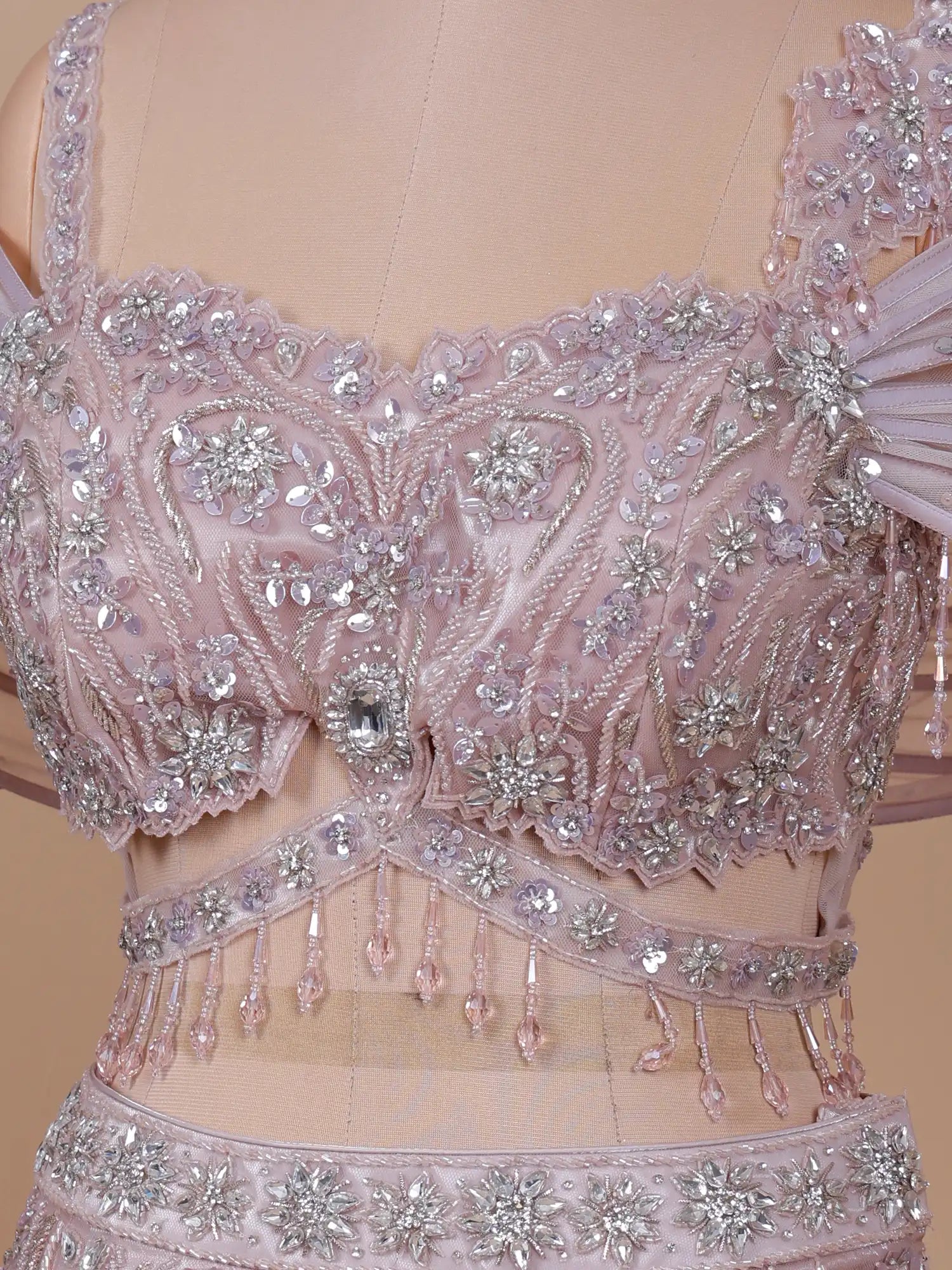 Designer Light Pink Organza Mermaid Lehenga Featuring Refined Artistry