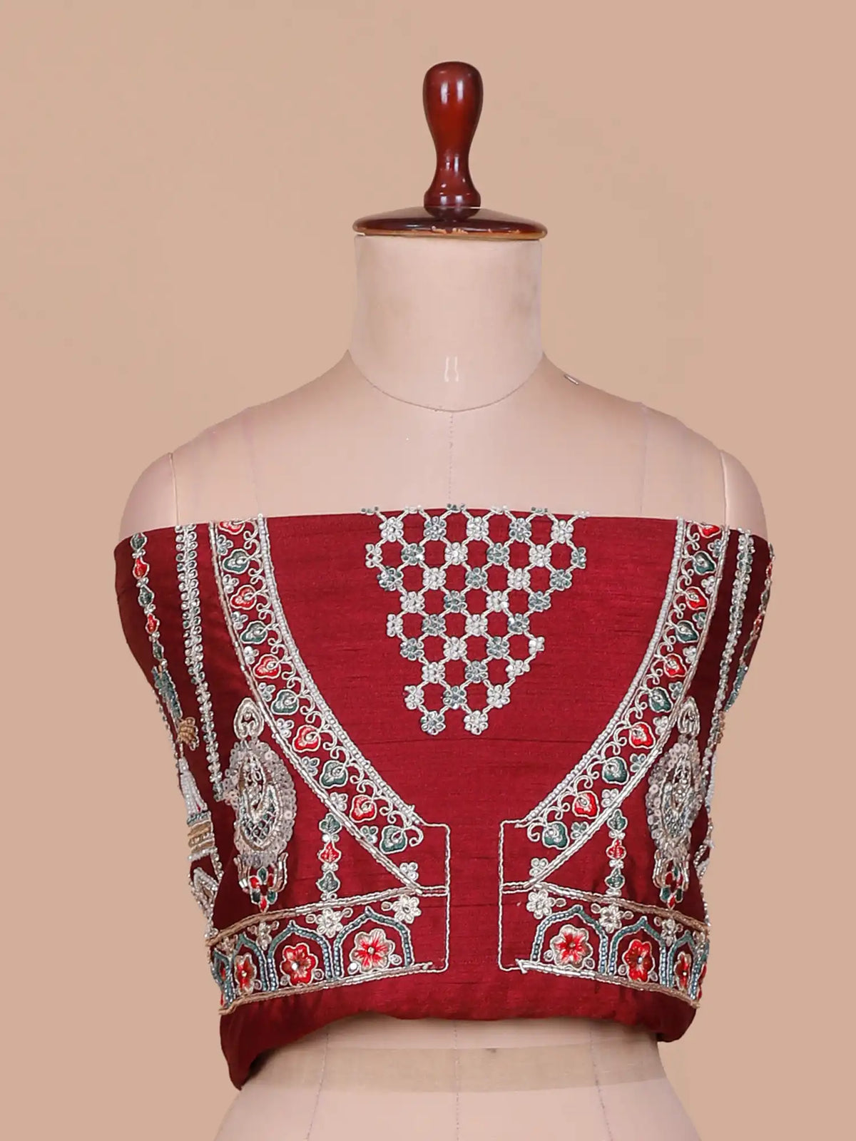Majestic Maroon Silk Bridal Lehenga with Scenic Royal Palace Embroidery