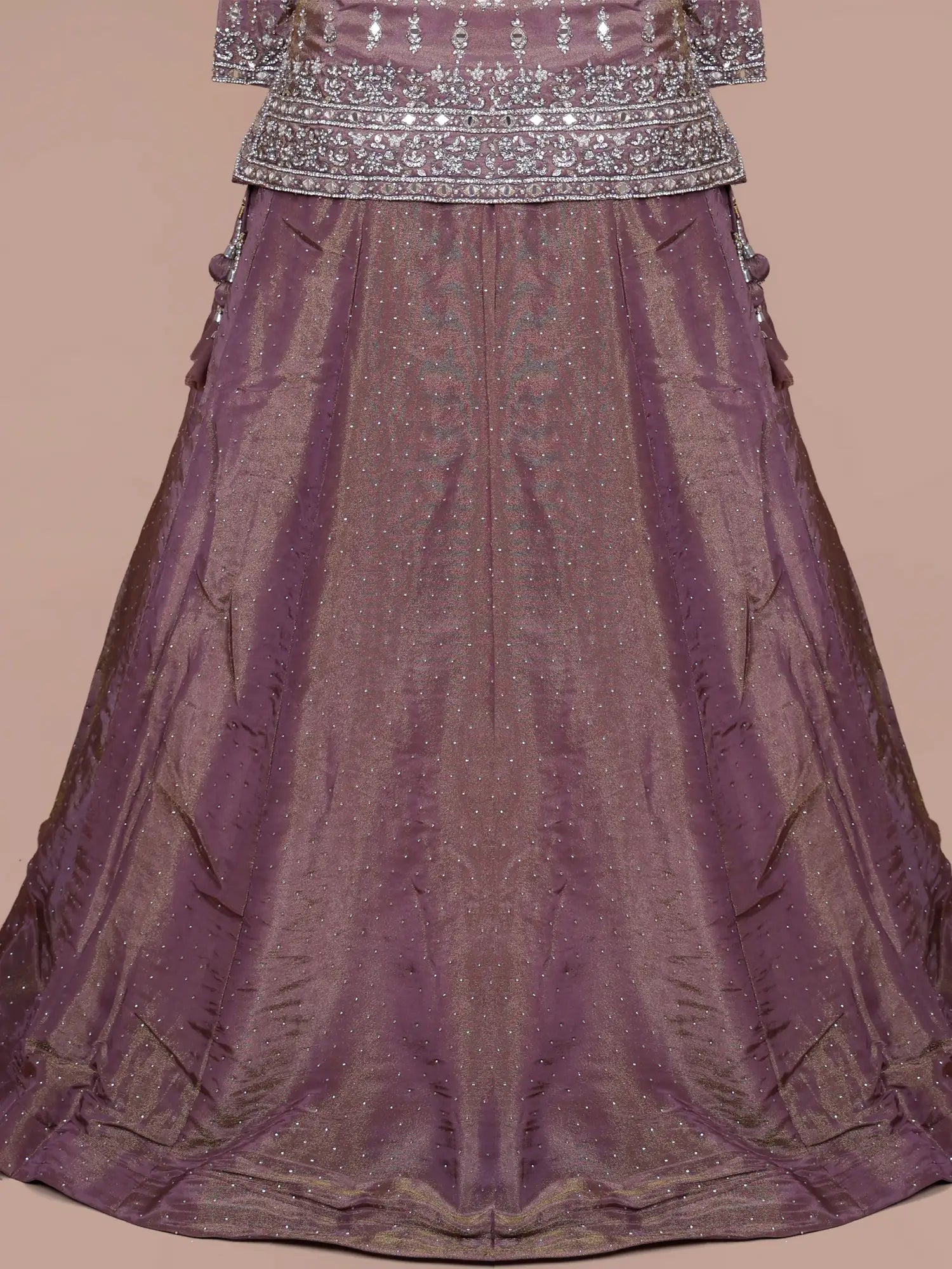 Modern Onion Pink Peplum Lehenga With Exclusive Mirror Embroidery