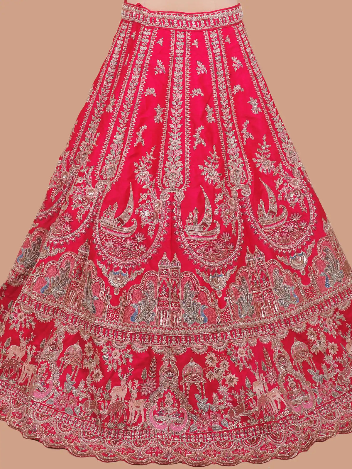 Luxurious Rani Pink Bridal Lehenga Showcasing Royal Palace Embroidery