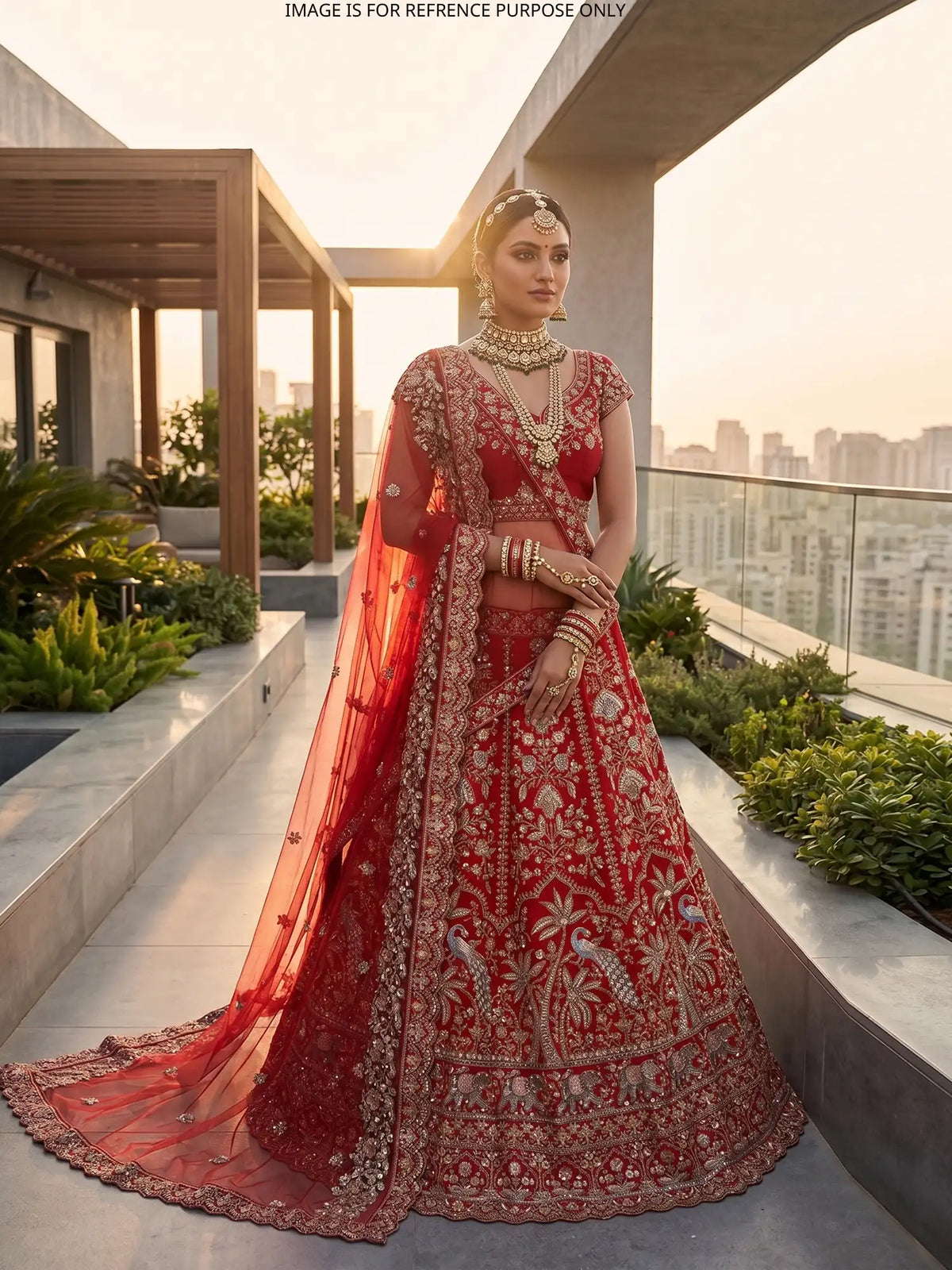 Grand Red Silk Bridal Lehenga with Floral Paisley and Peacock Embroidery