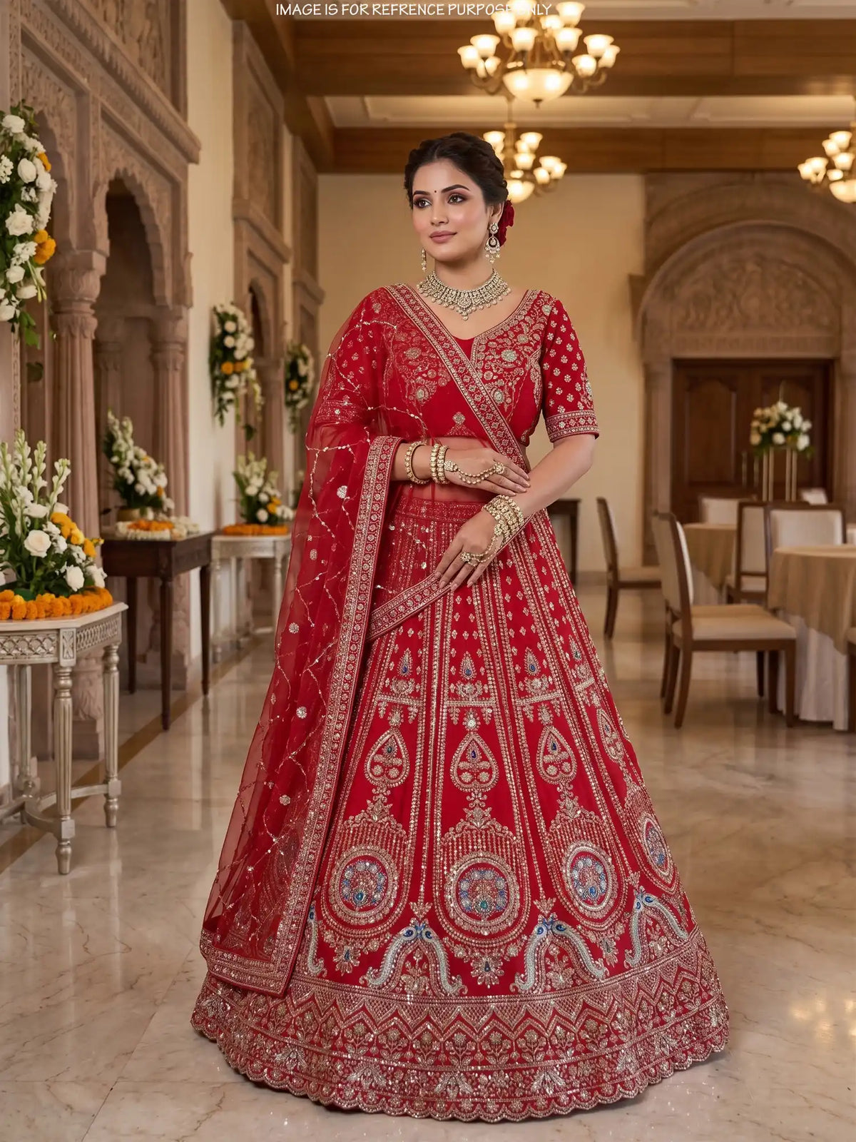 Grand Red Silk Wedding Lehenga with Peacock Embroidery and Stone Work
