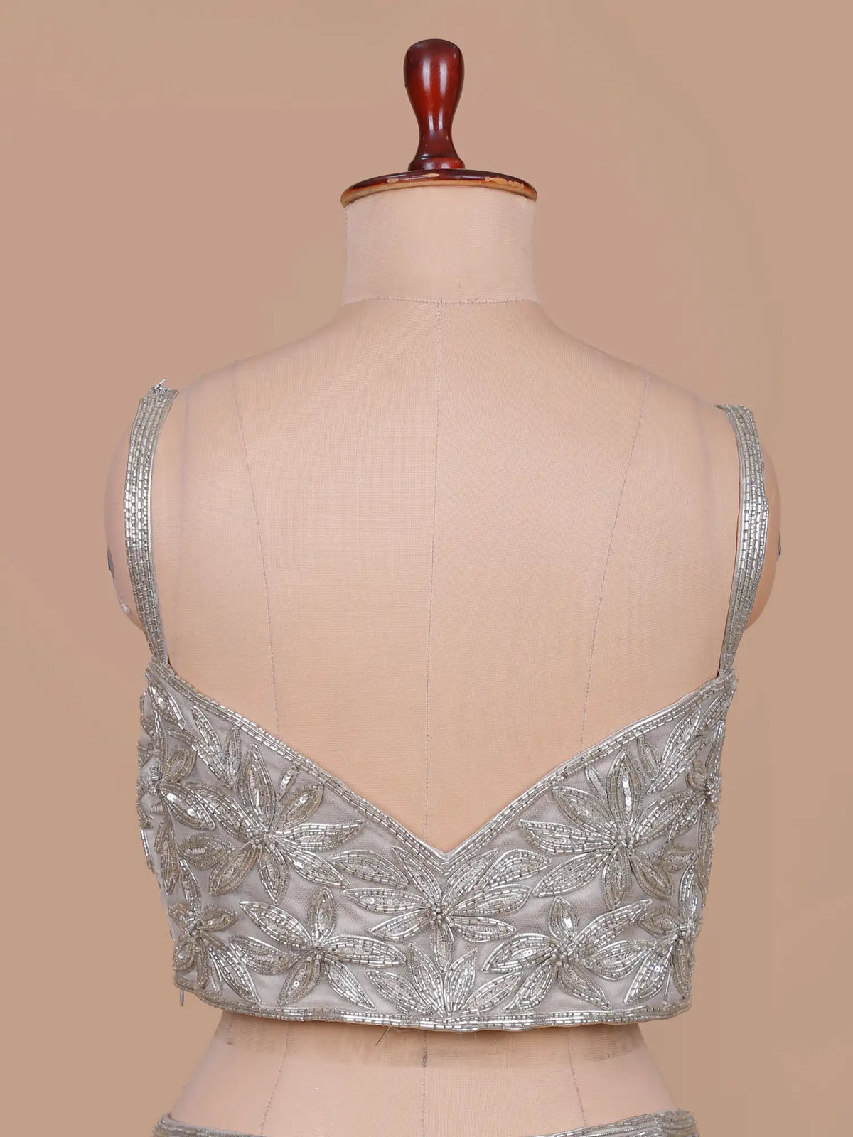 Glamorous Grey Net Pre-Draped Lehenga With Intricate Sequin And Moti Work