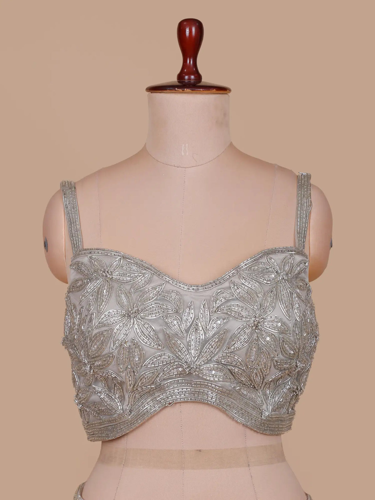 Glamorous Grey Net Pre-Draped Lehenga With Intricate Sequin And Moti Work