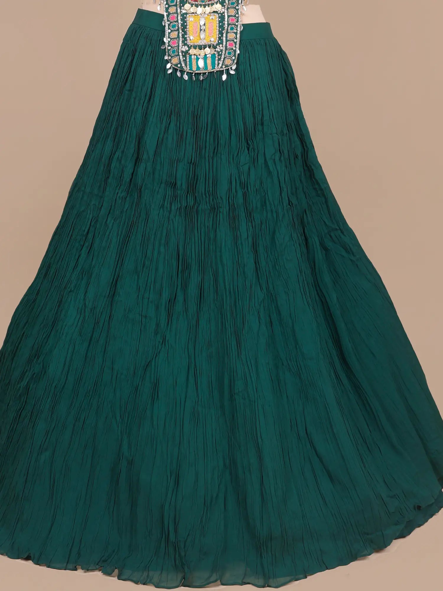 Premium Dark Green Chinon Lehenga Choli With Pearl Design