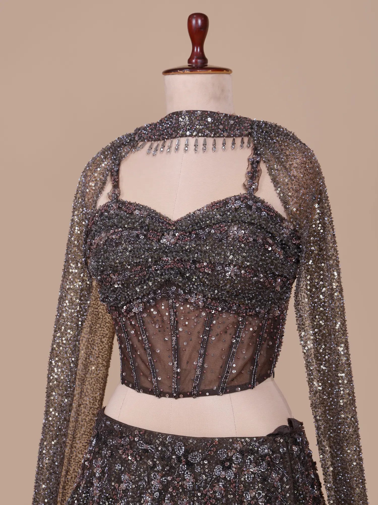 Shop Charcoal Couture Lehenga Online Featuring Elegant Work