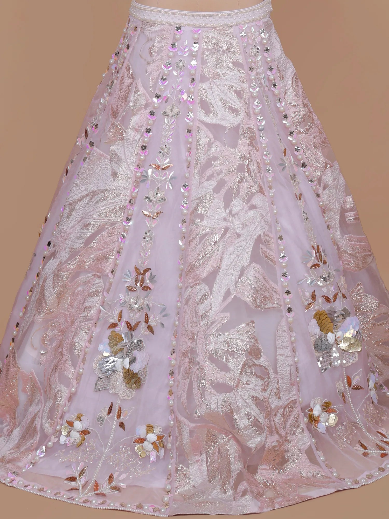 Shop Majestic Light Pink Net Jacquard Lehenga With Designer Finish