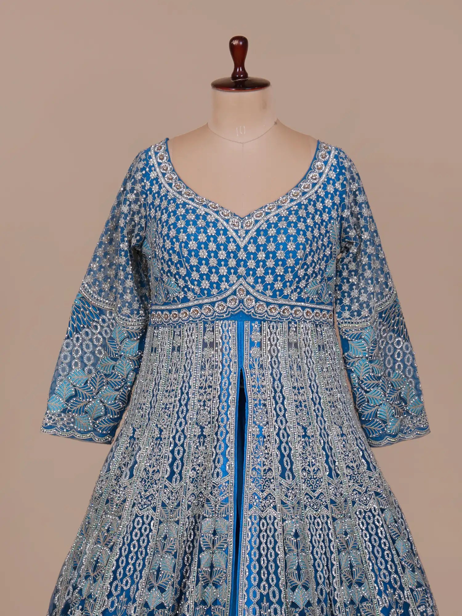 Shop Lavish Blue Indo Western Lehenga With Rich Handwork