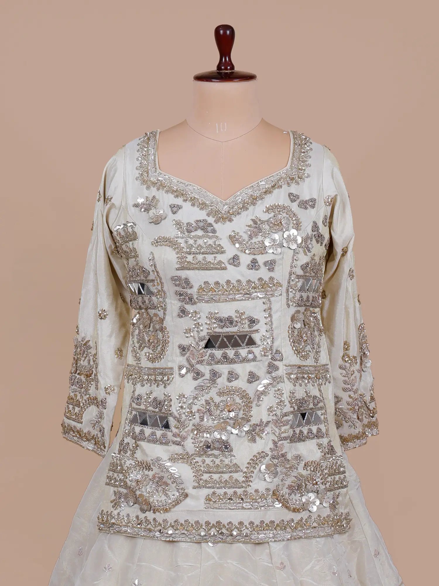 Designer Festive Wear Cream Peplum Lehenga With Beads Work