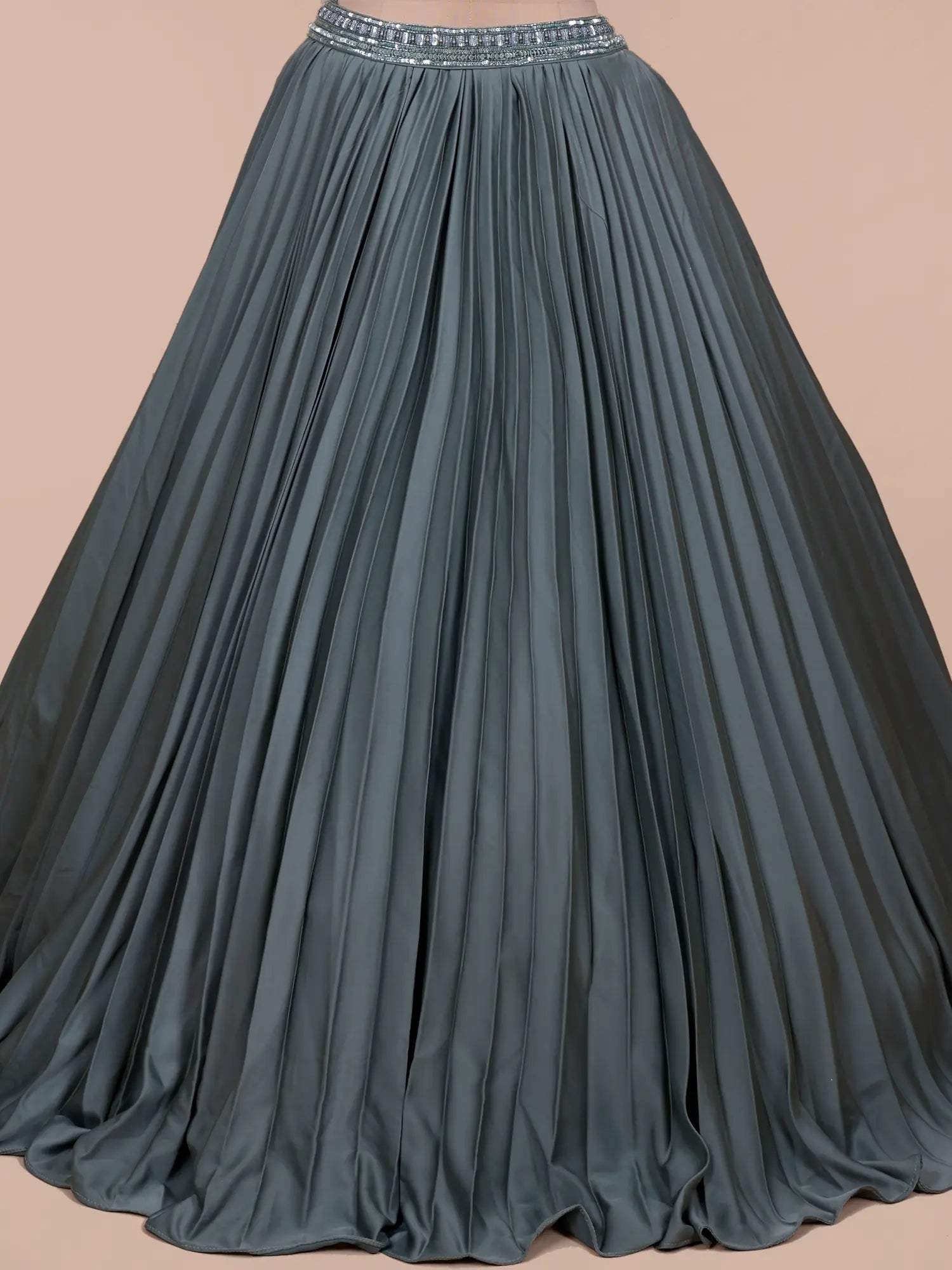Exclusive Dusty Teal Silk Lehenga With Premium Designer Embroidery Work