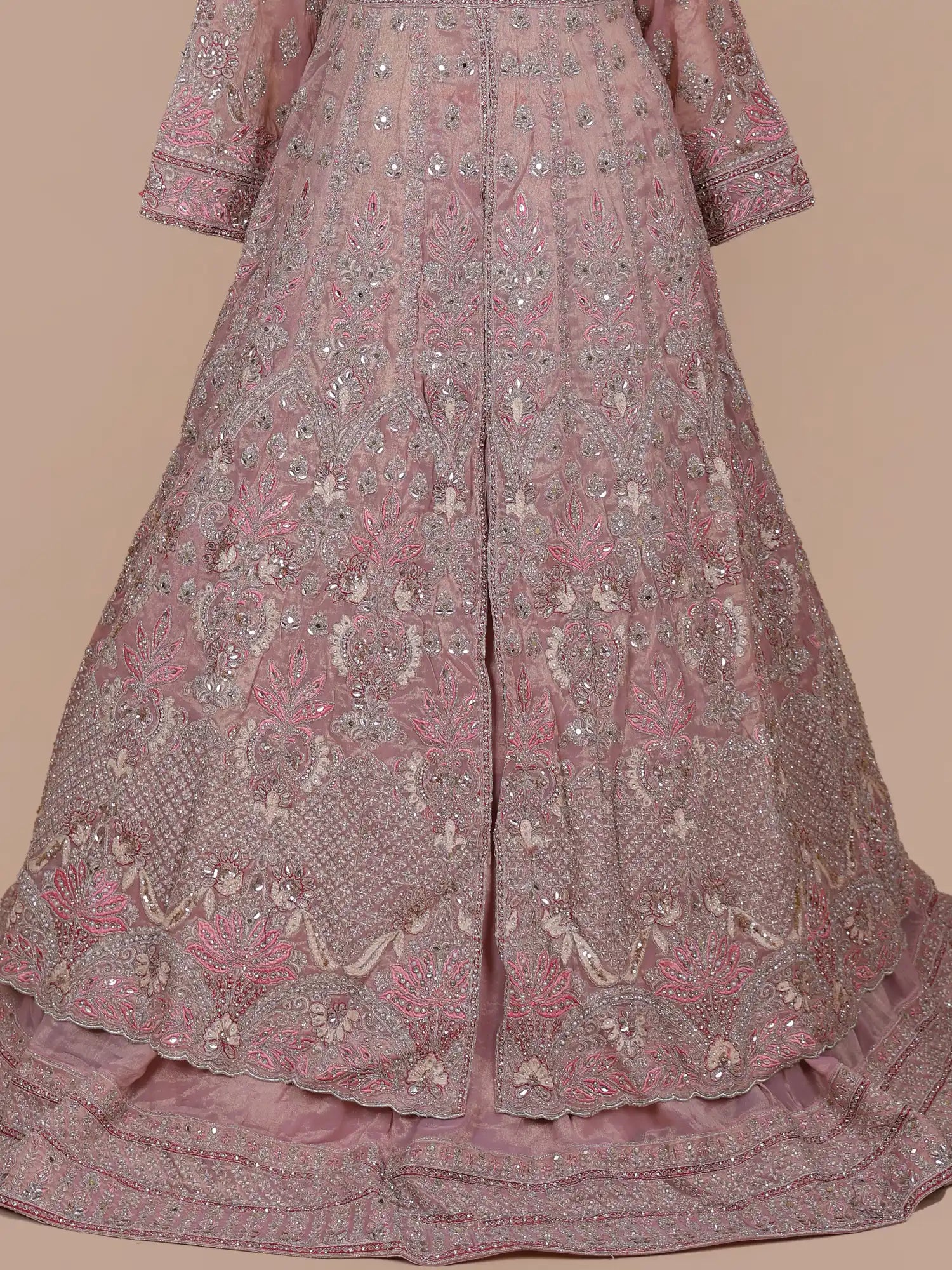 Buy Light Pink Indo Western Long Lehenga Crafted In Shimmer Silk