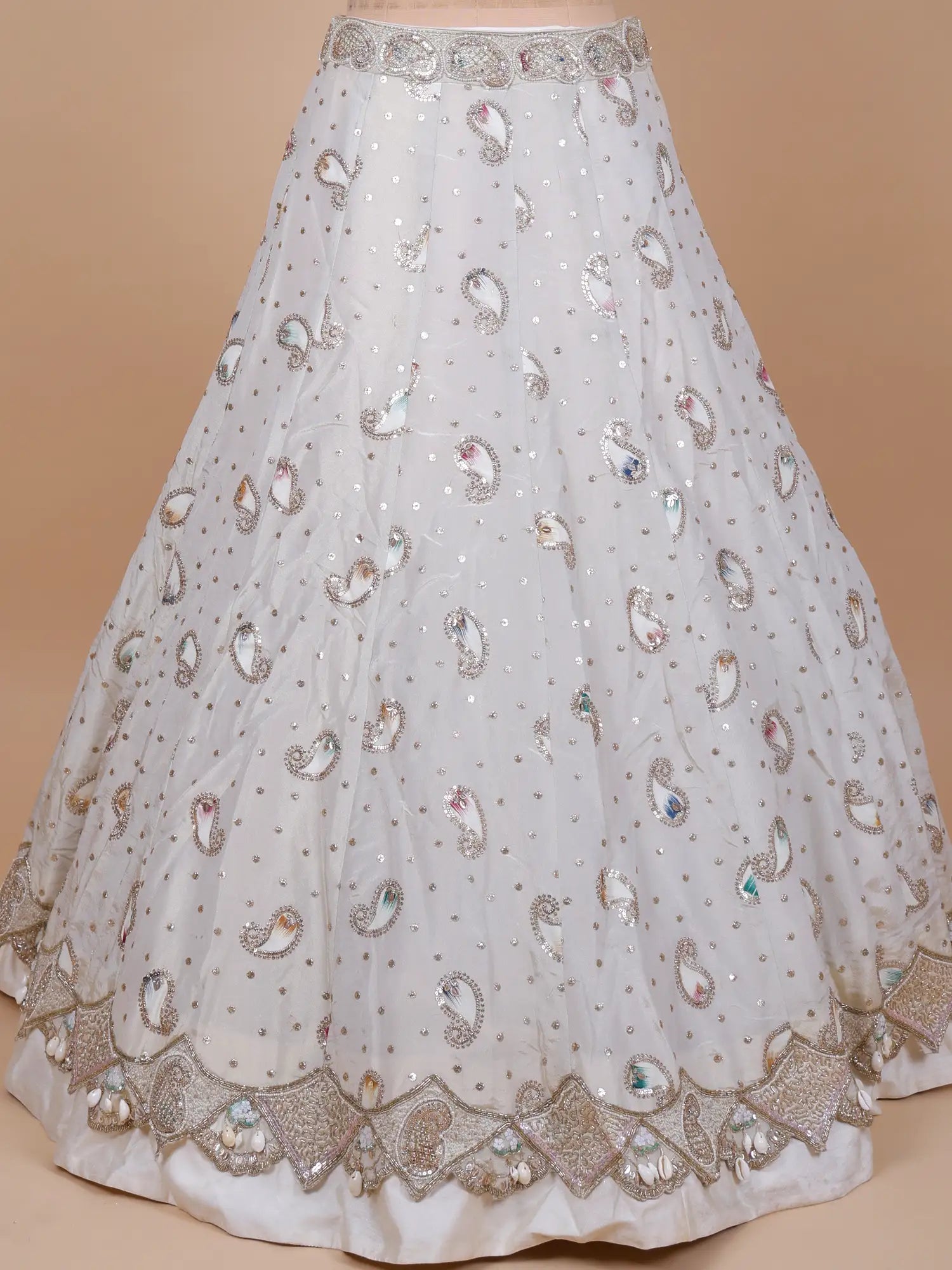 Buy Luxury Off White Chinon Lehenga Choli With Diamond Work
