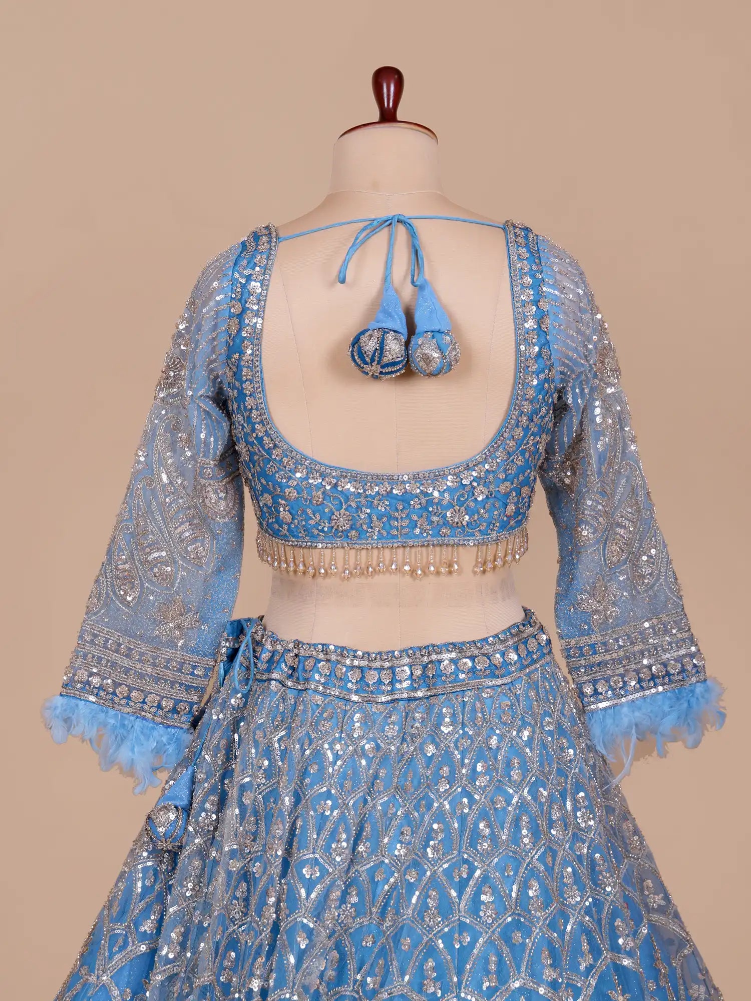 Buy Iconic Sky Blue Designer Lehenga With Rich Feather Embroidery