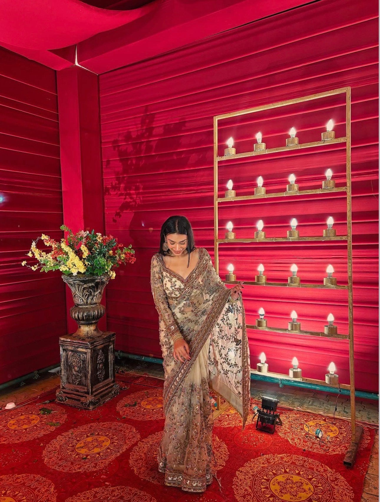 Off White Net Designer Saree with Heavy Embroidery Work