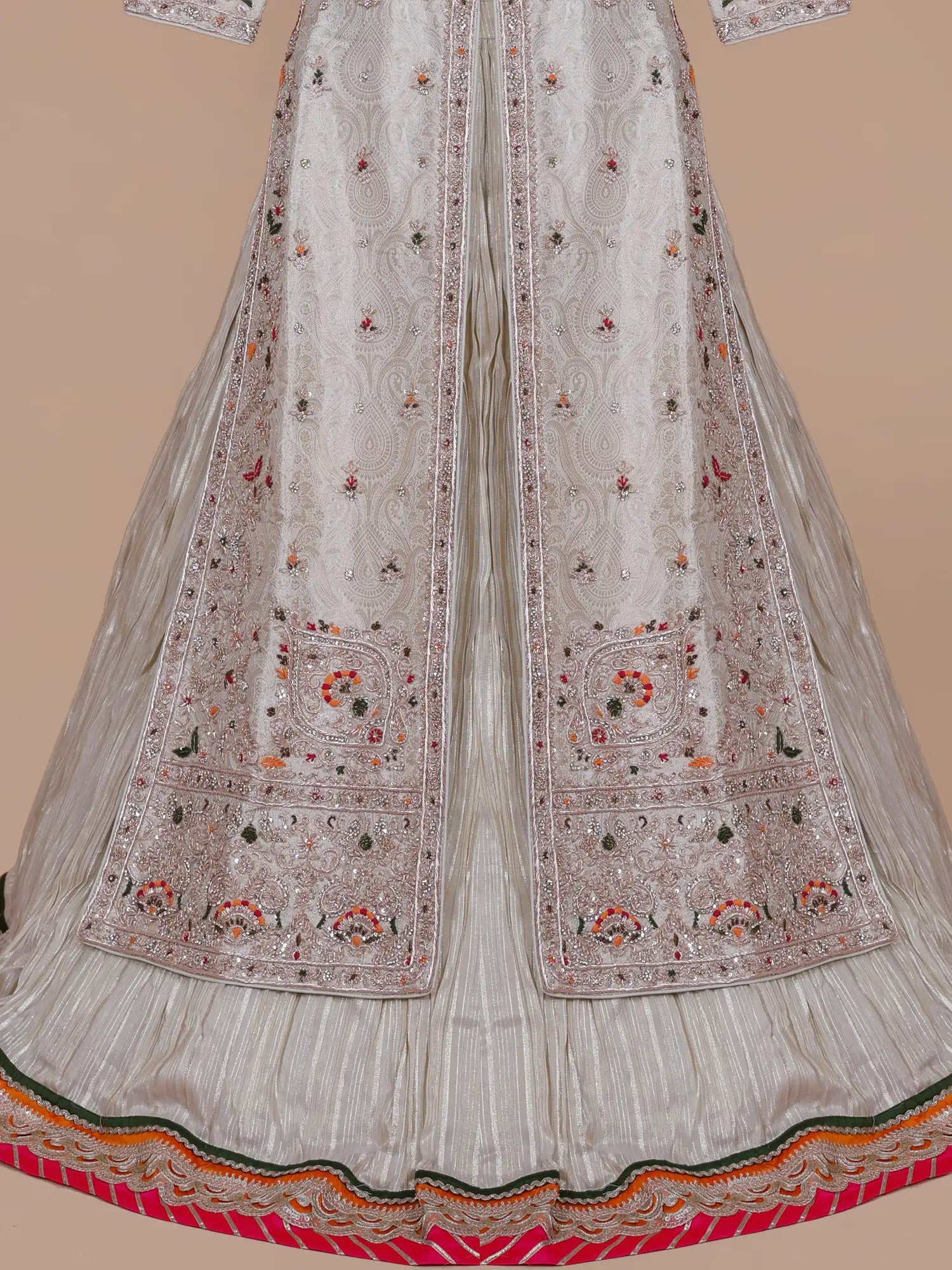 Majestic Off White Fusion Lehenga Crafted in Banarasi Silk