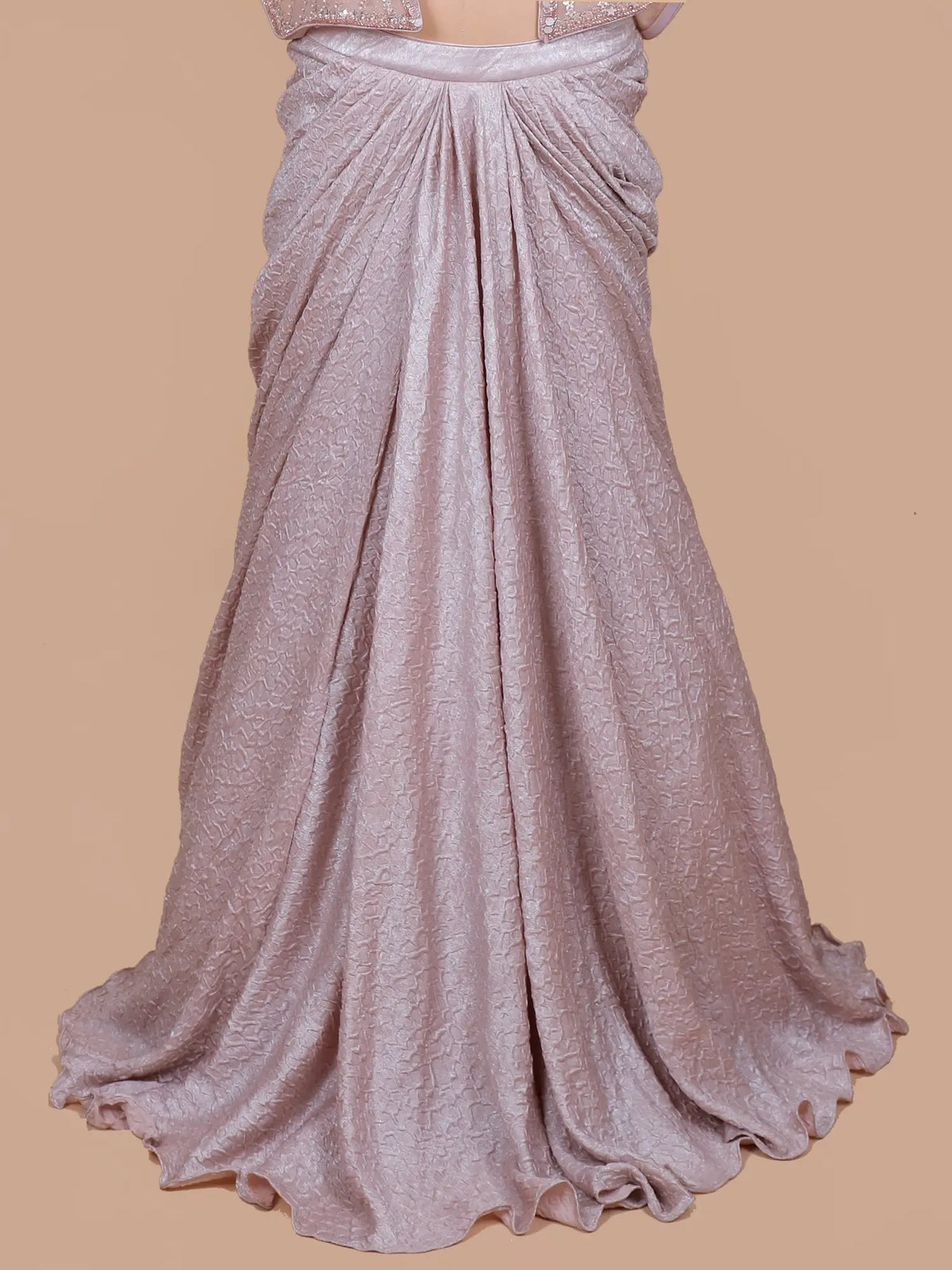 Unique Light Pink Imported Ready To Wear Saree With Choker Dupatta