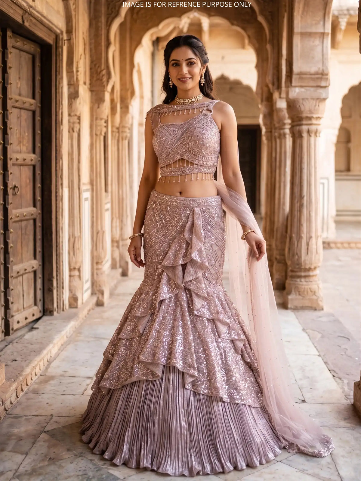 Imported Light Pink Mermaid Lehenga Wholesale Set