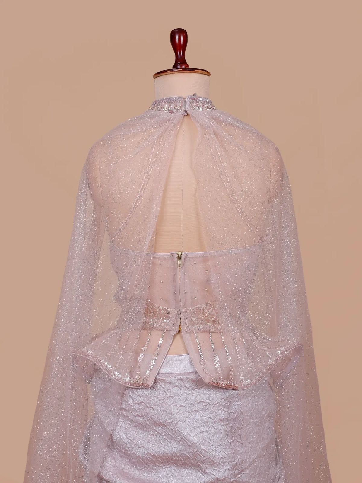 Unique Light Pink Imported Ready To Wear Saree With Choker Dupatta