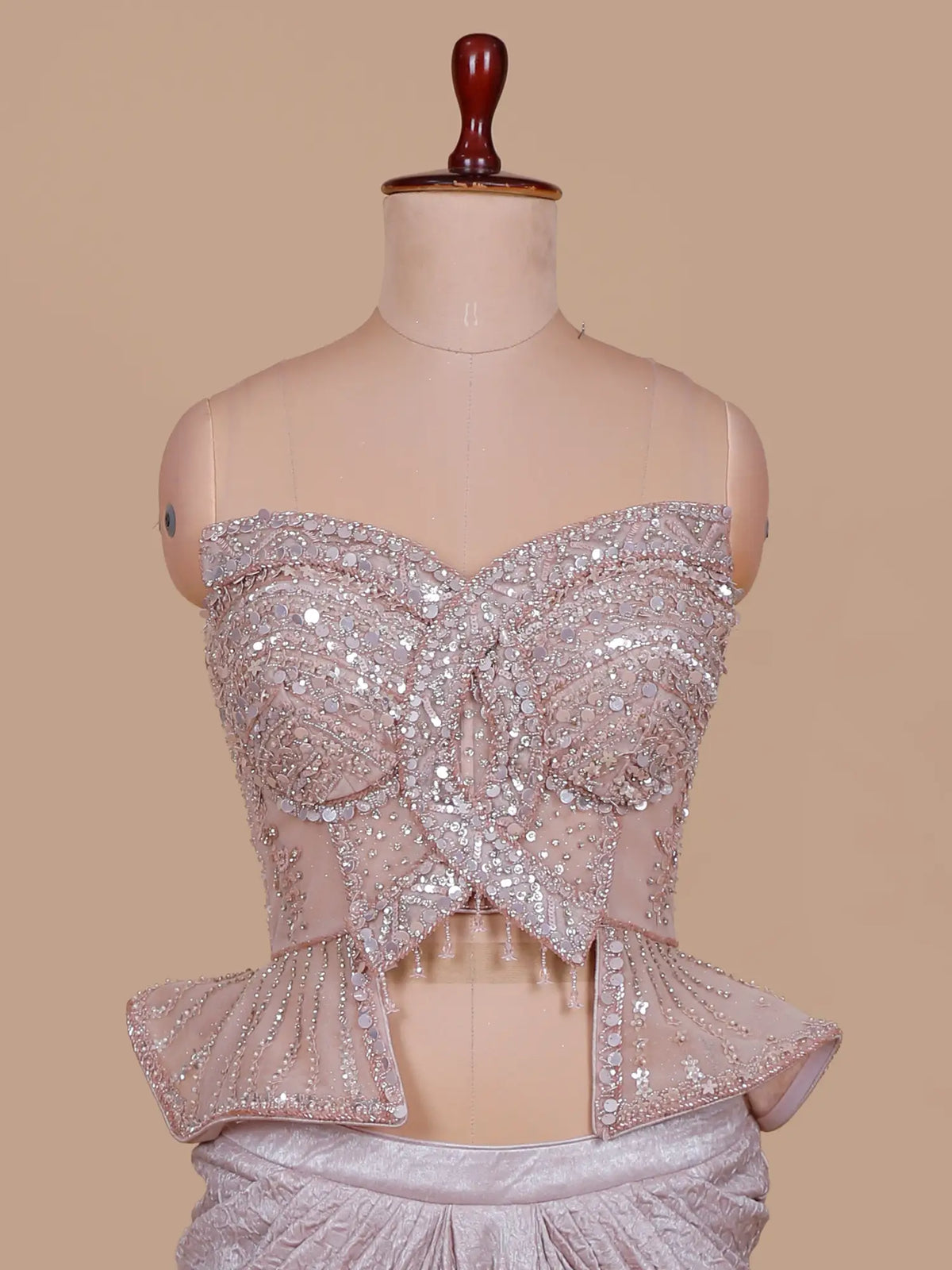 Unique Light Pink Imported Ready To Wear Saree With Choker Dupatta