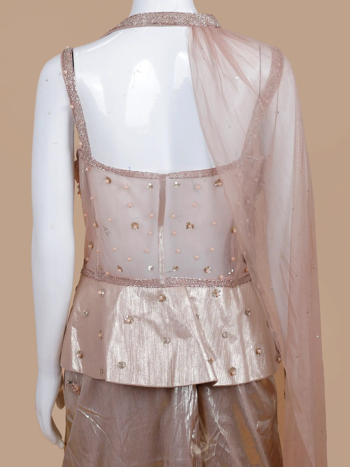 Golden Imported Indo Western Choli Featuring Floral Beads and Sequin Work