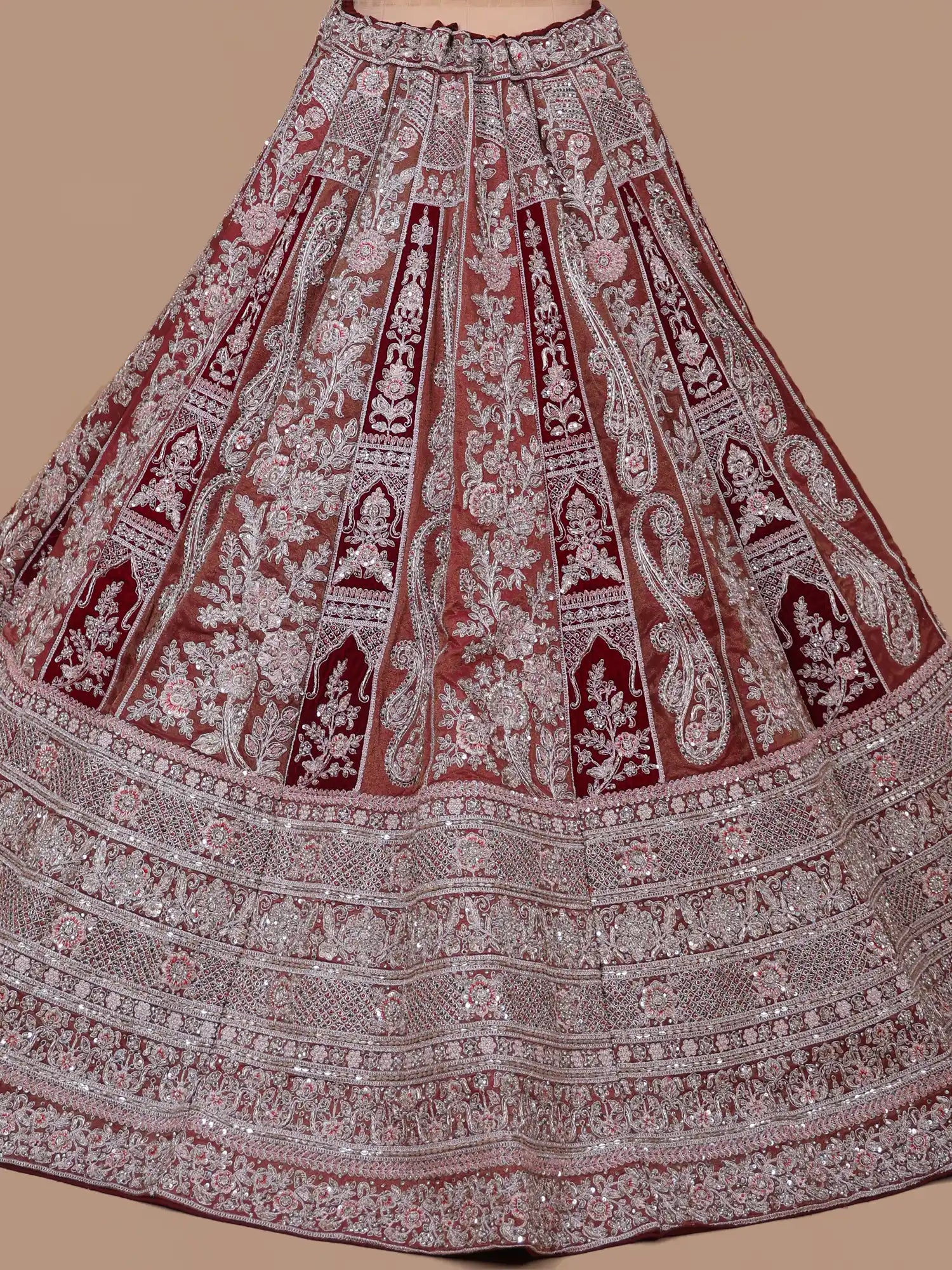 Maroon Shimmer Heavy Diamond Work wedding lehenga for bride