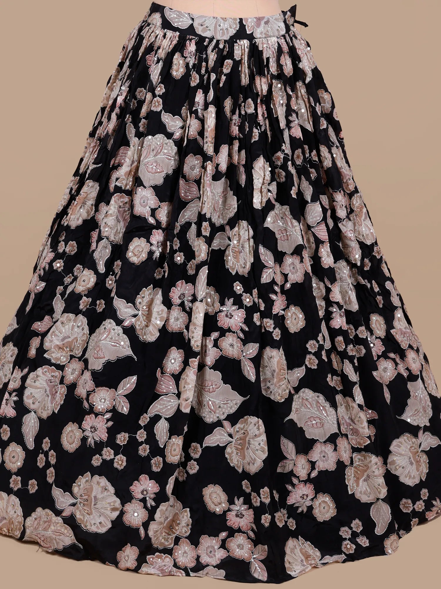 Exclusive Black Floral Crepe Silk Lehenga With Designer Work
