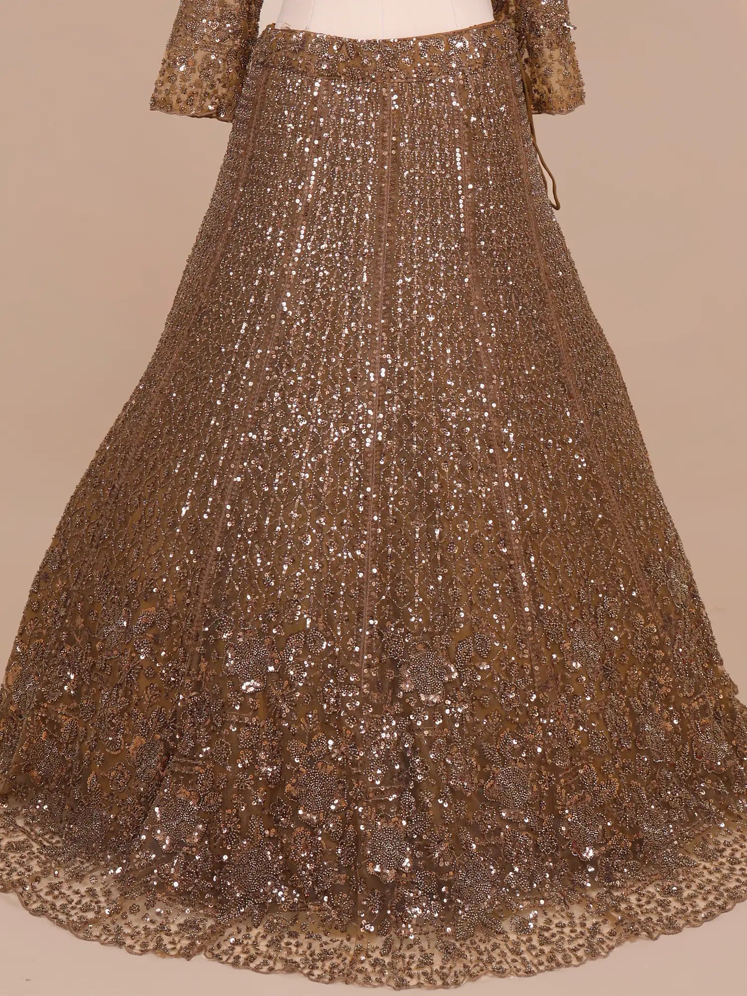 Copper Glow Net Lehenga With Designer Sequins Work For Wedding Functions
