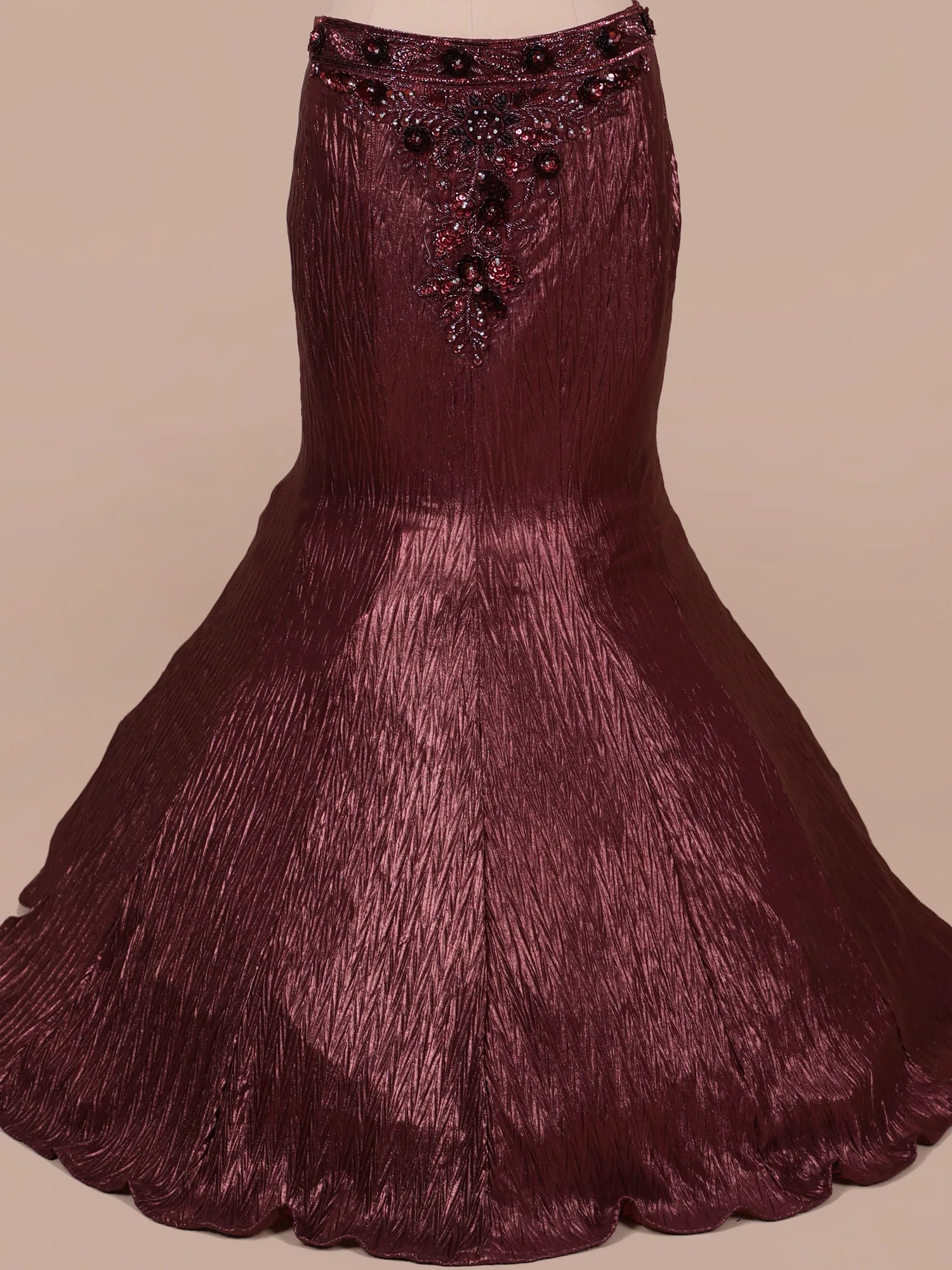 Royal Cherry Maroon Fishcut Lehenga With Crystal Design