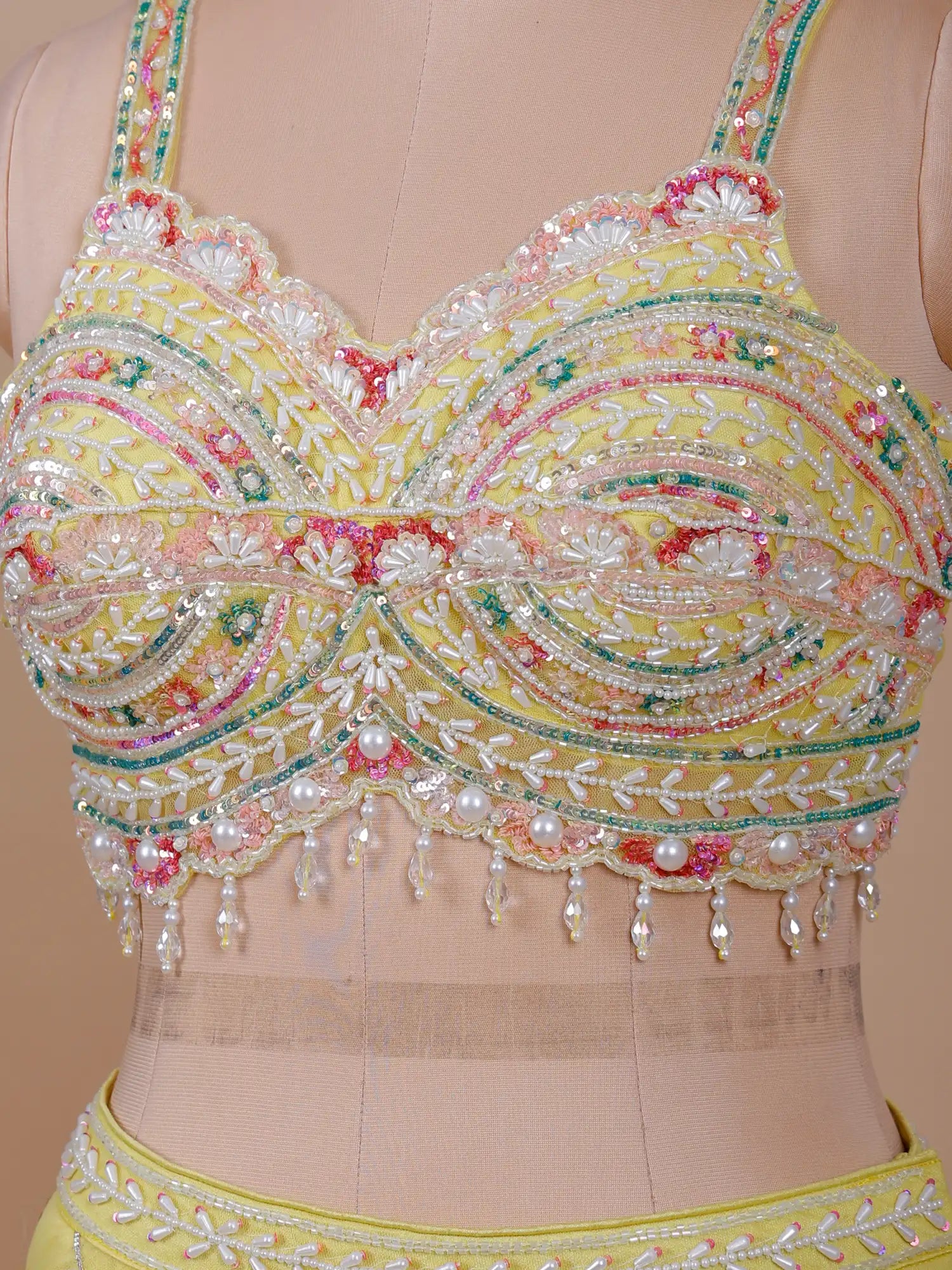 Wedding Wear Yellow Net Lehenga With Cut Dana Work