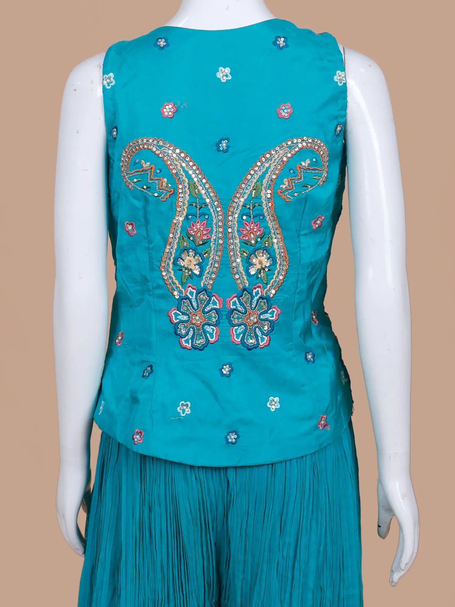 Signature Rama Blue Chinon Indo Western Suit In Sequin Pearl Craft