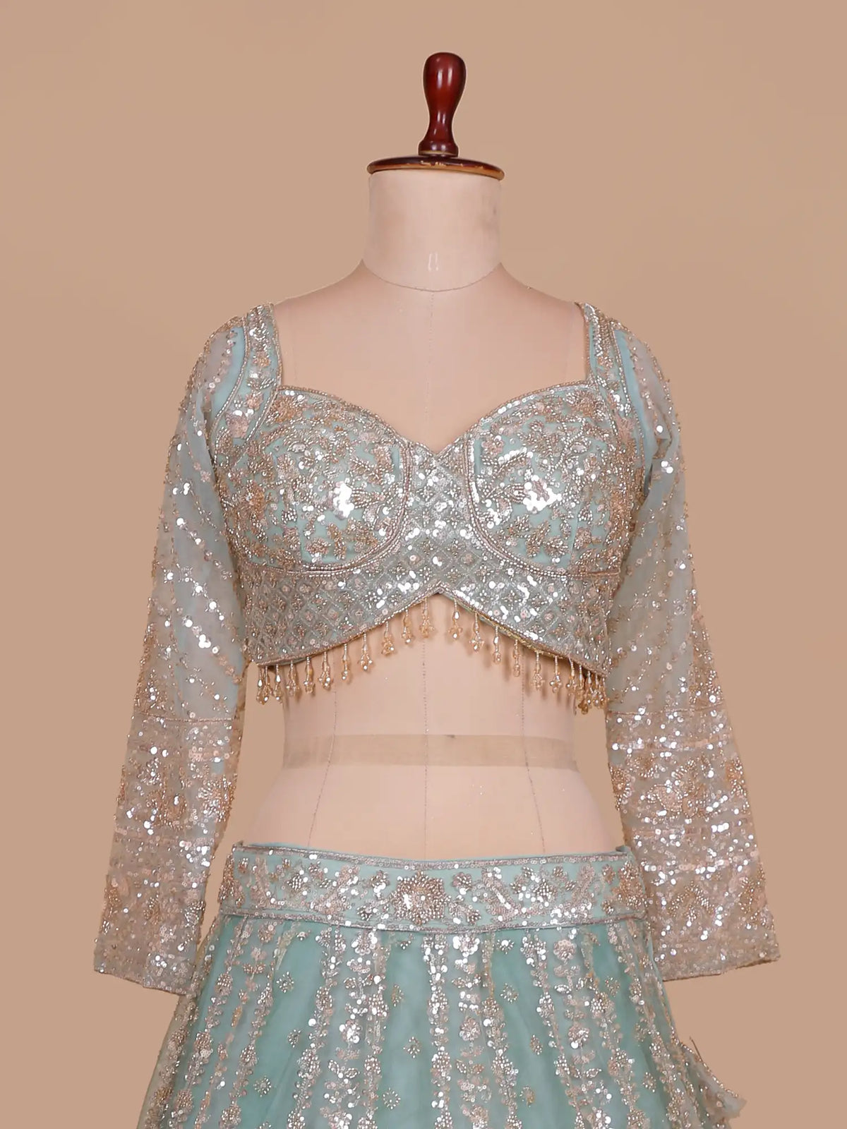 Shop Latest Aqua Blue Designer Lehenga Choli Online Featuring Beads And Sequins