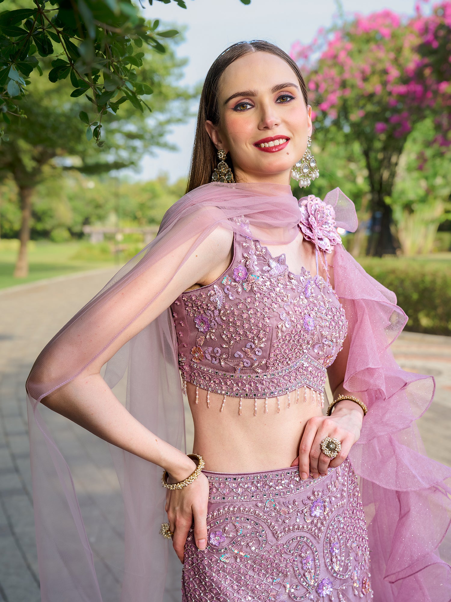 Fuchsia Pink Fish Cut Gown In Net Fabric