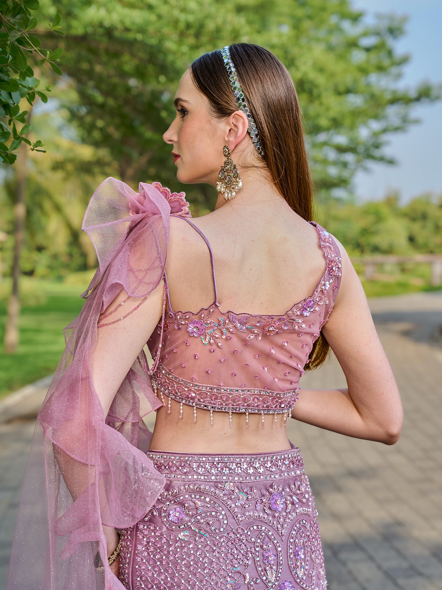 Fuchsia Pink Fish Cut Gown In Net Fabric
