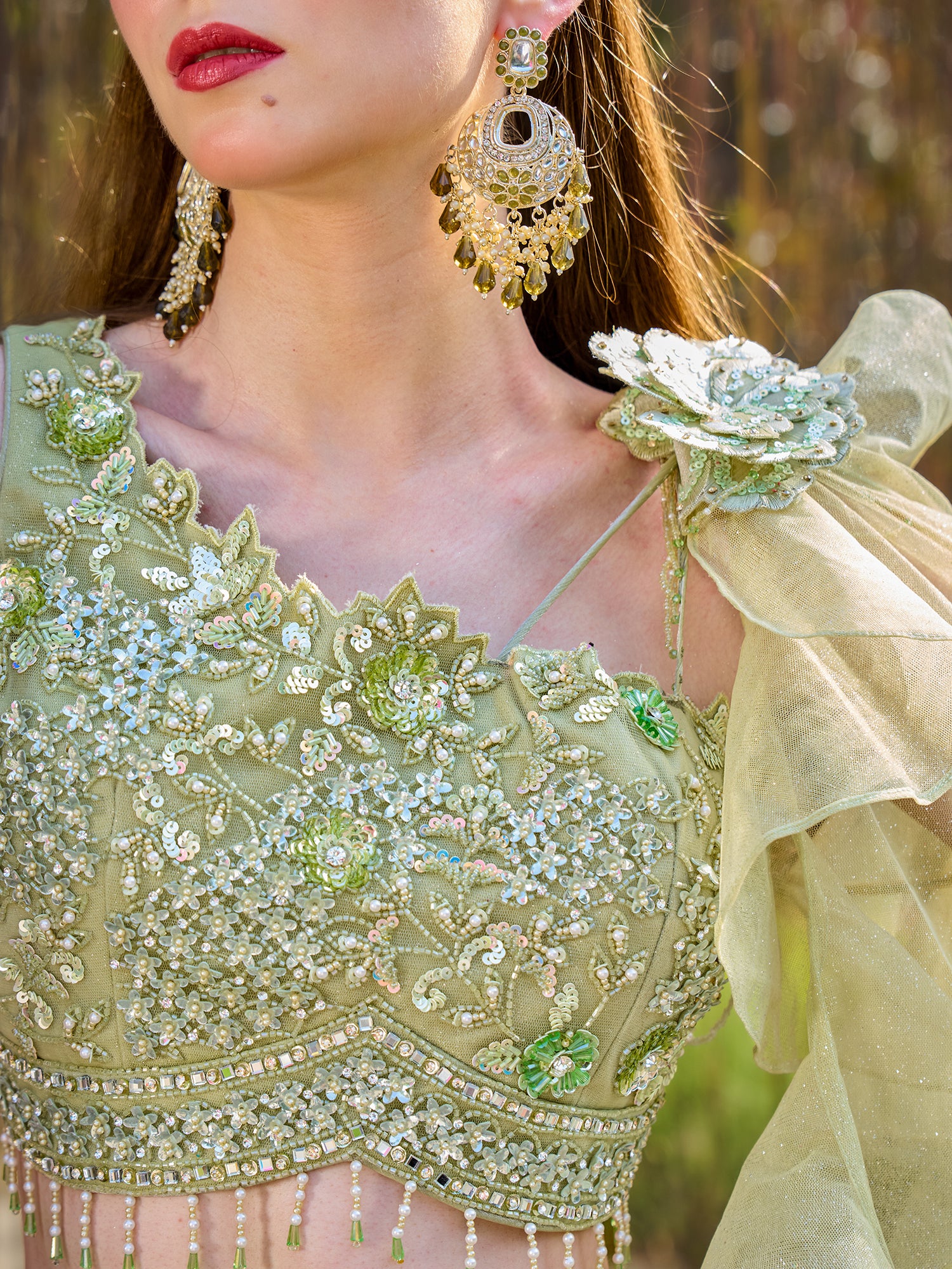 Pista Green Fish Cut Gown In Net Fabric