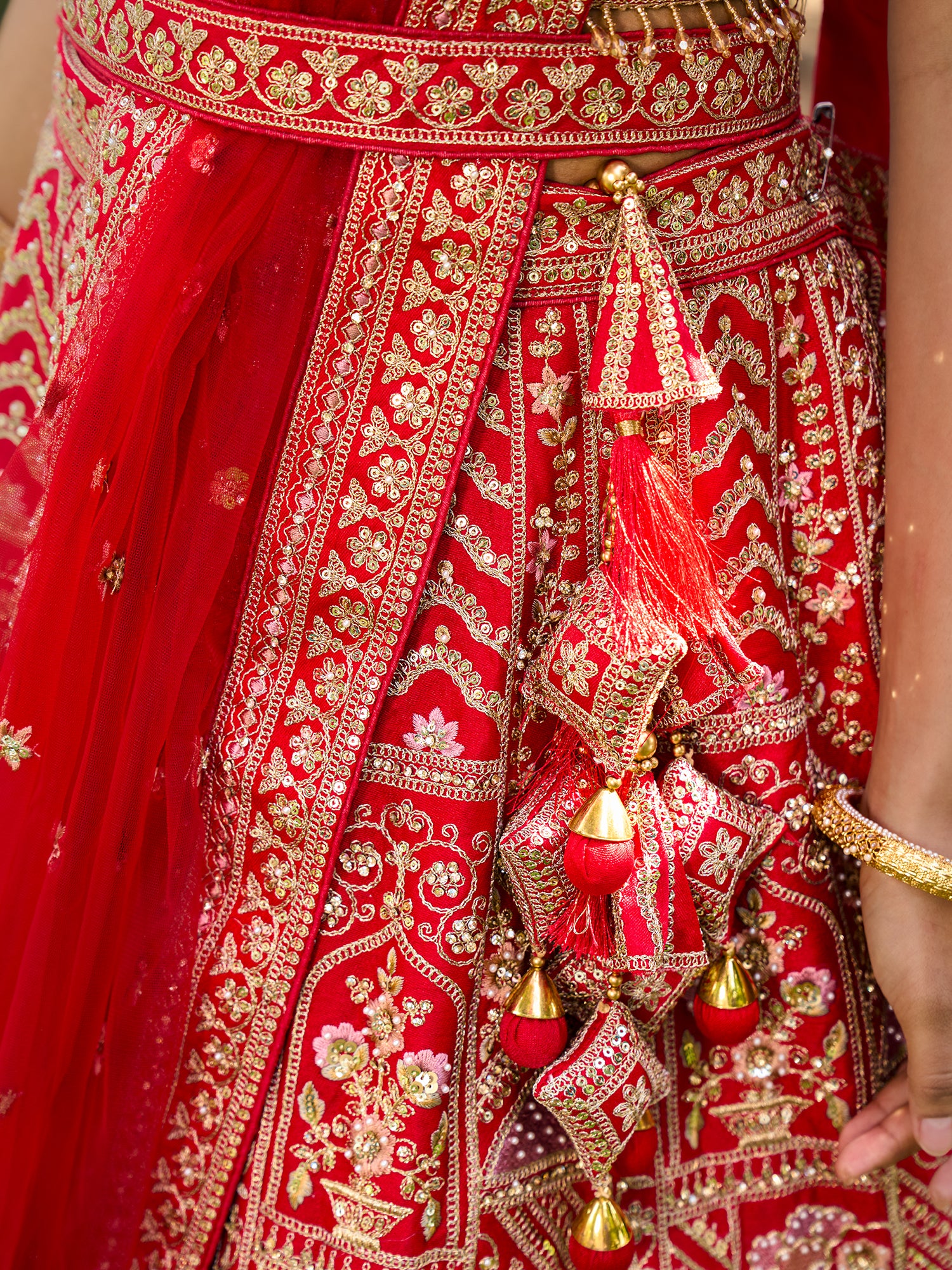 Red Bridal Lehenga In Silk With Embroidery And Sequins Work