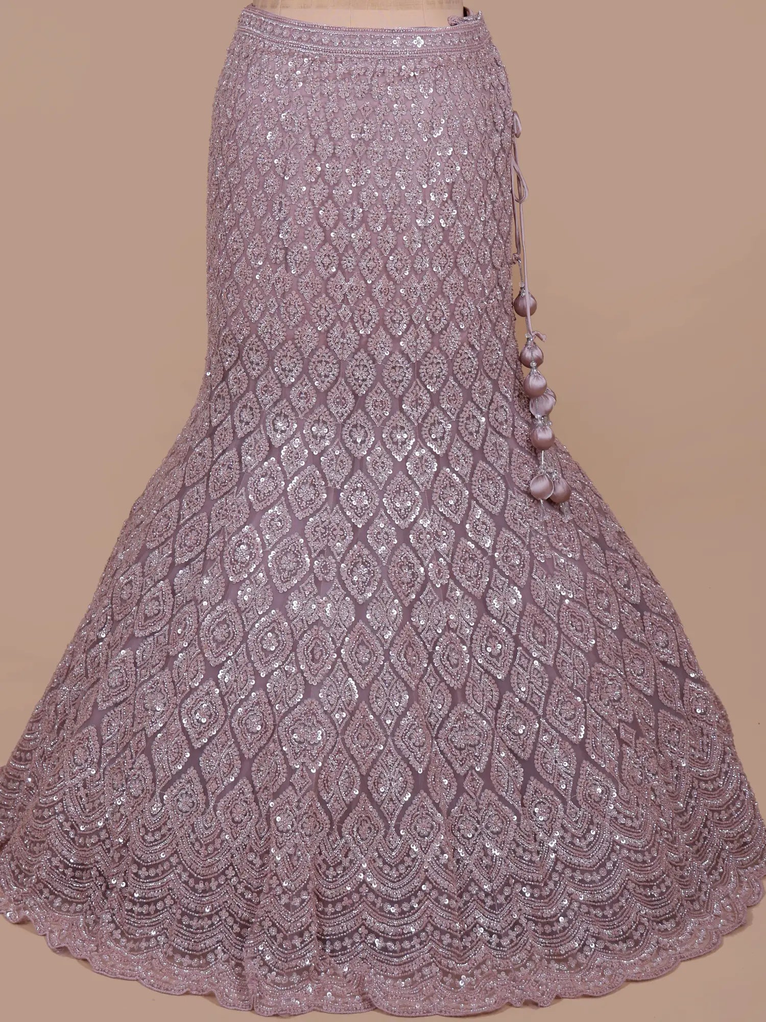 Celebrity Style Lavender Fishcut Lehenga Choli With Beads Work