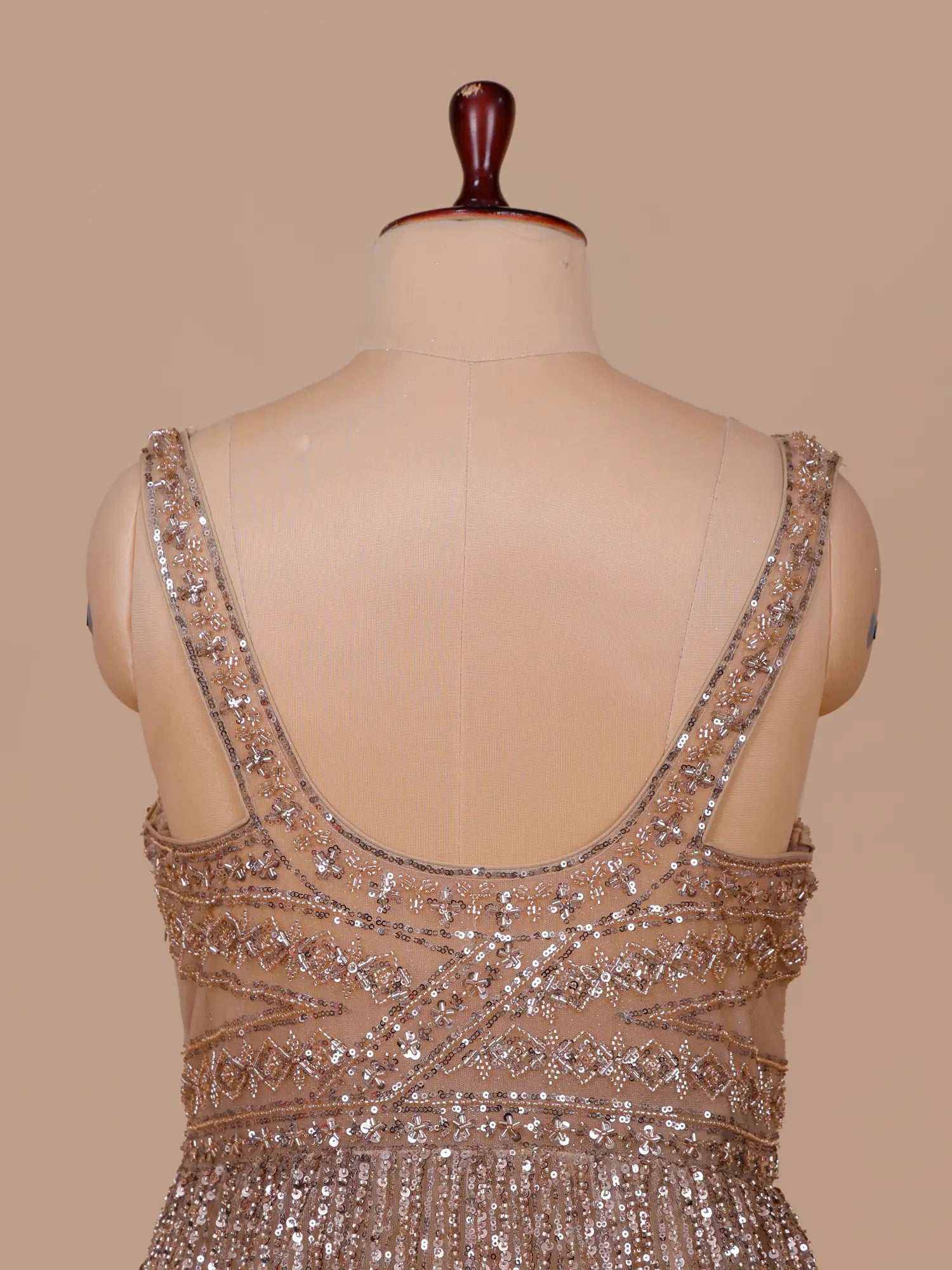 Champagne Gold Net Trendy Party Gown With Beads Work