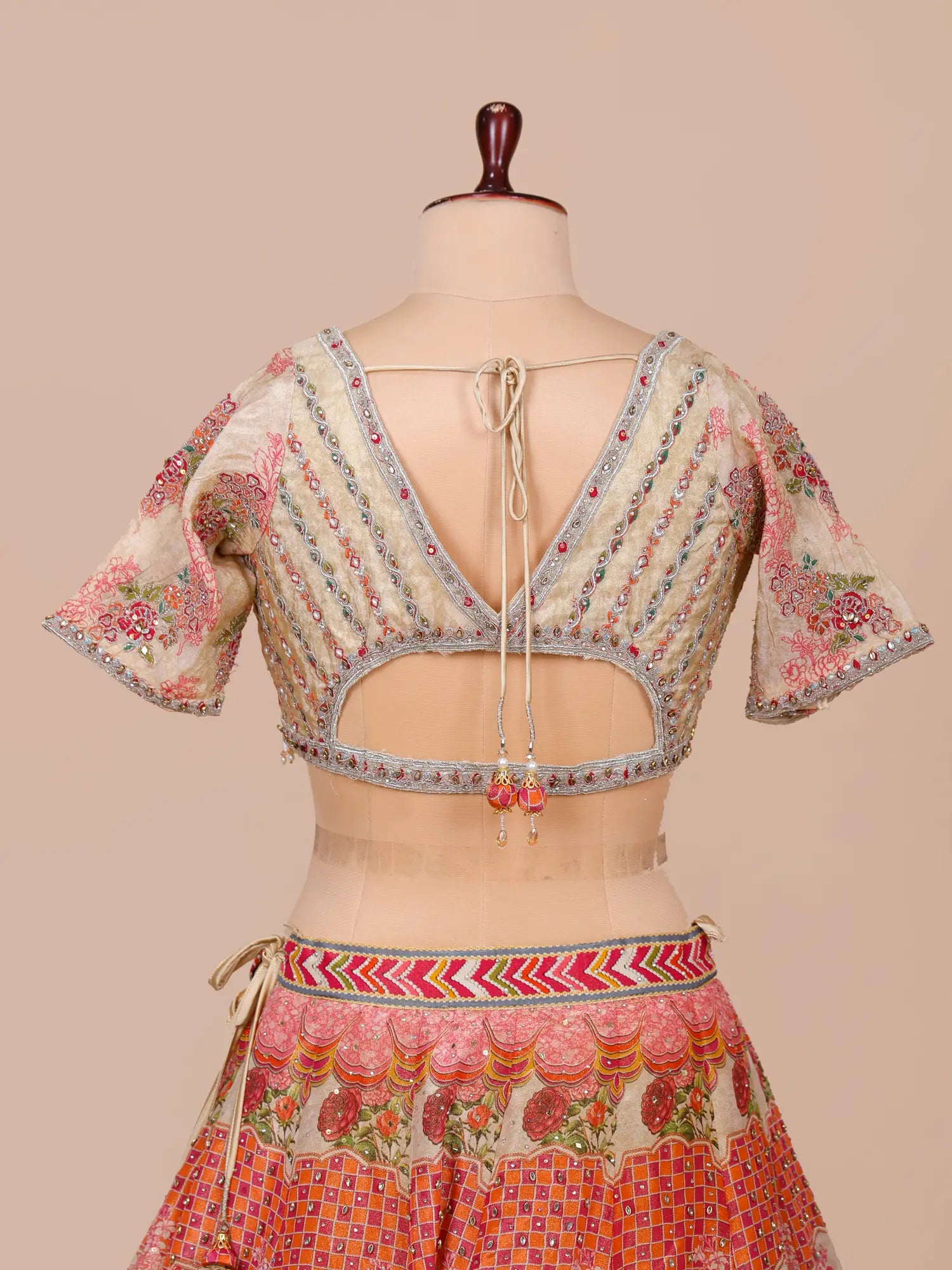 Get Bollywood Style Multi Color Silk Lehenga Mirror Work Design