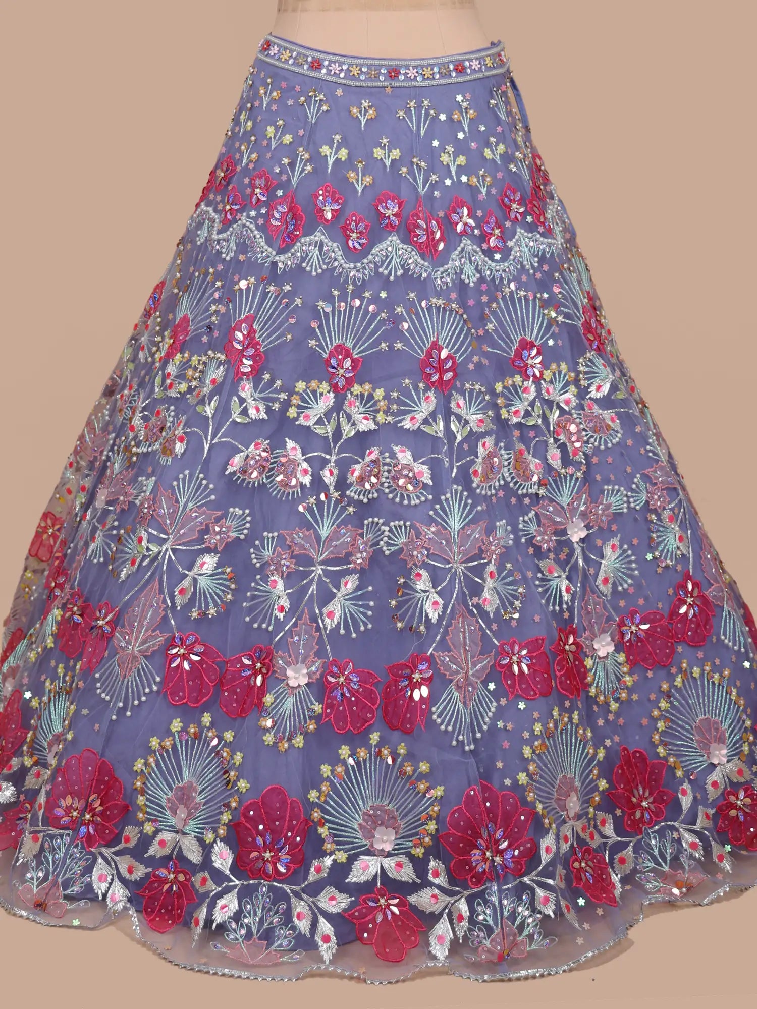 Multi Color Net Lehenga Party Wear Sequins Work Design