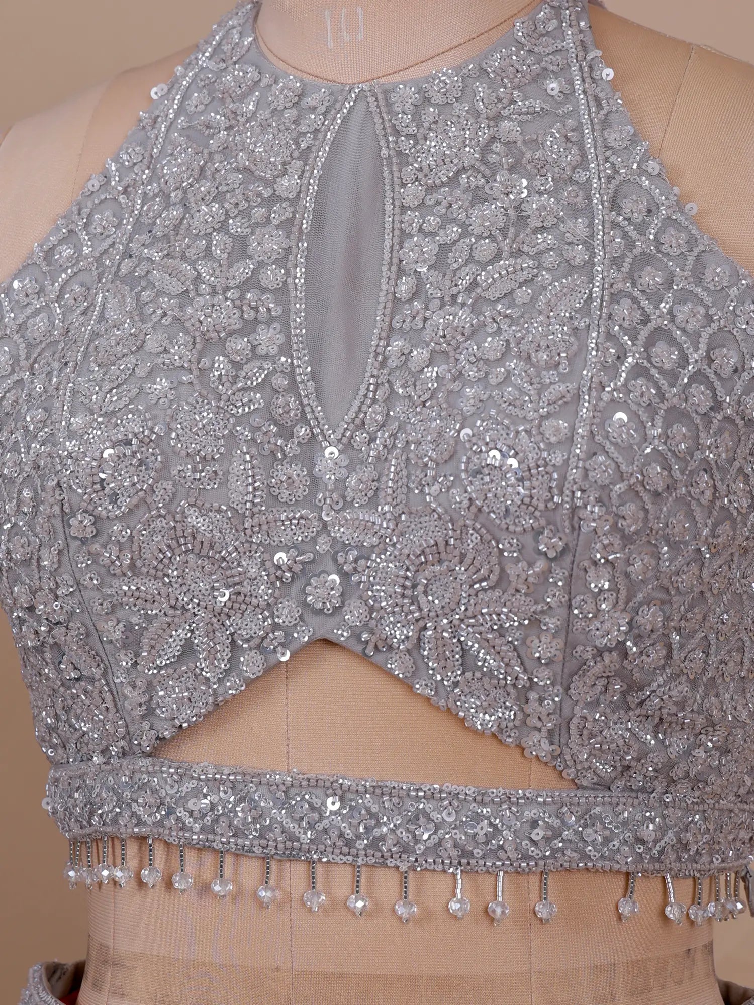 Silver Net Fishcut Wedding Lehenga Cut Dana Work Design
