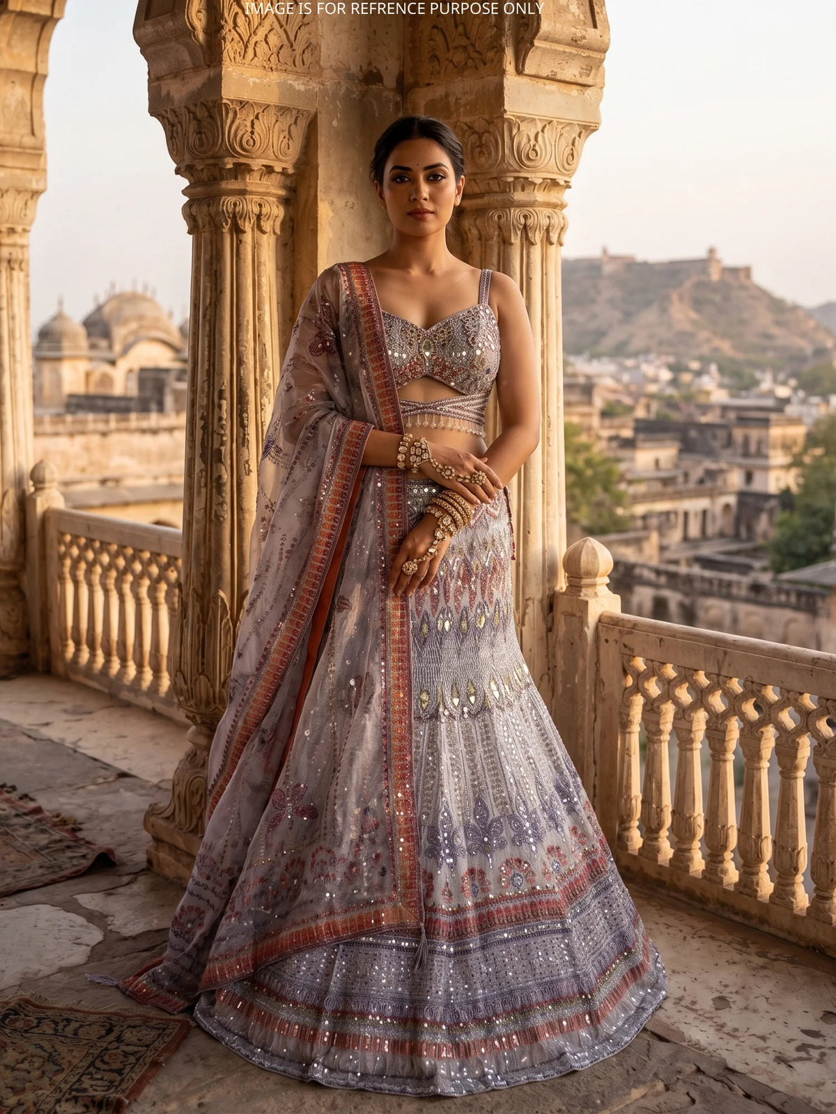 Lavender Designer Sequin Fabric Lehenga Choli with Pearl Moti Detailing