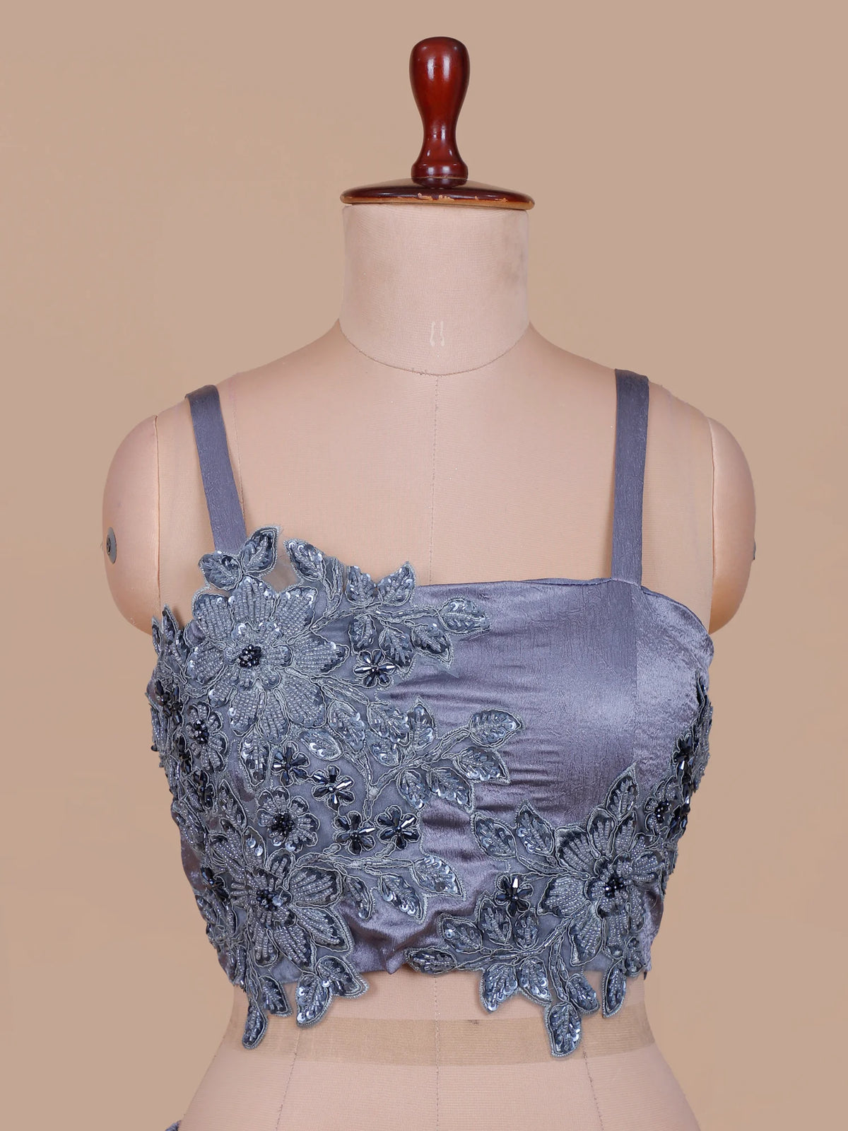 Glamorous Lavender Pre Drape Saree Showcasing Crystal Sequin Floral Details